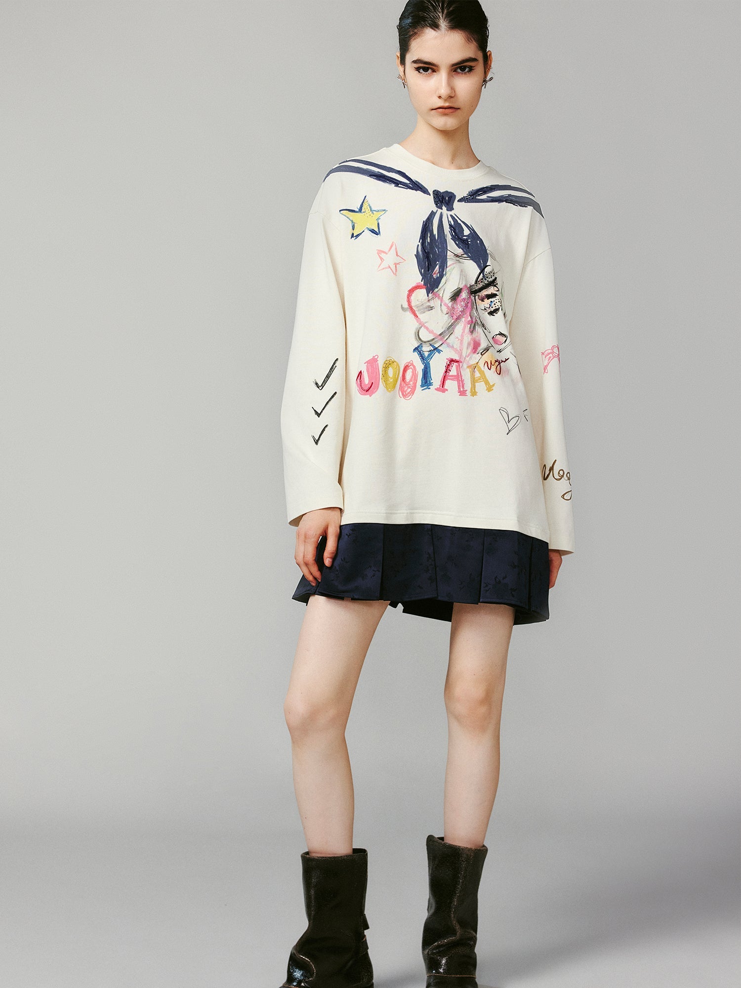 Graffiti trompe l'oeil sailor anime girl long-sleeve dress