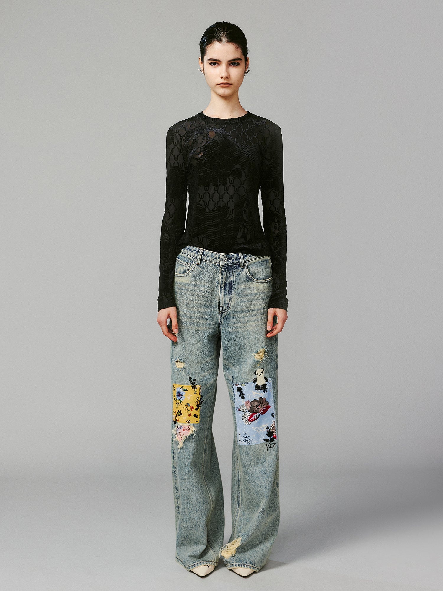 Artistic patchwork jeans
