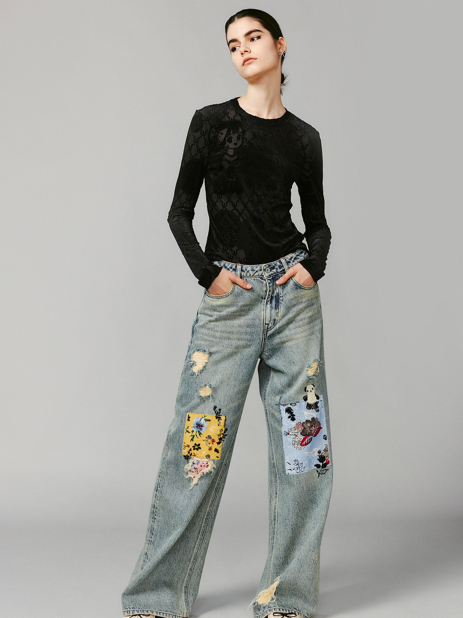 Artistic patchwork jeans