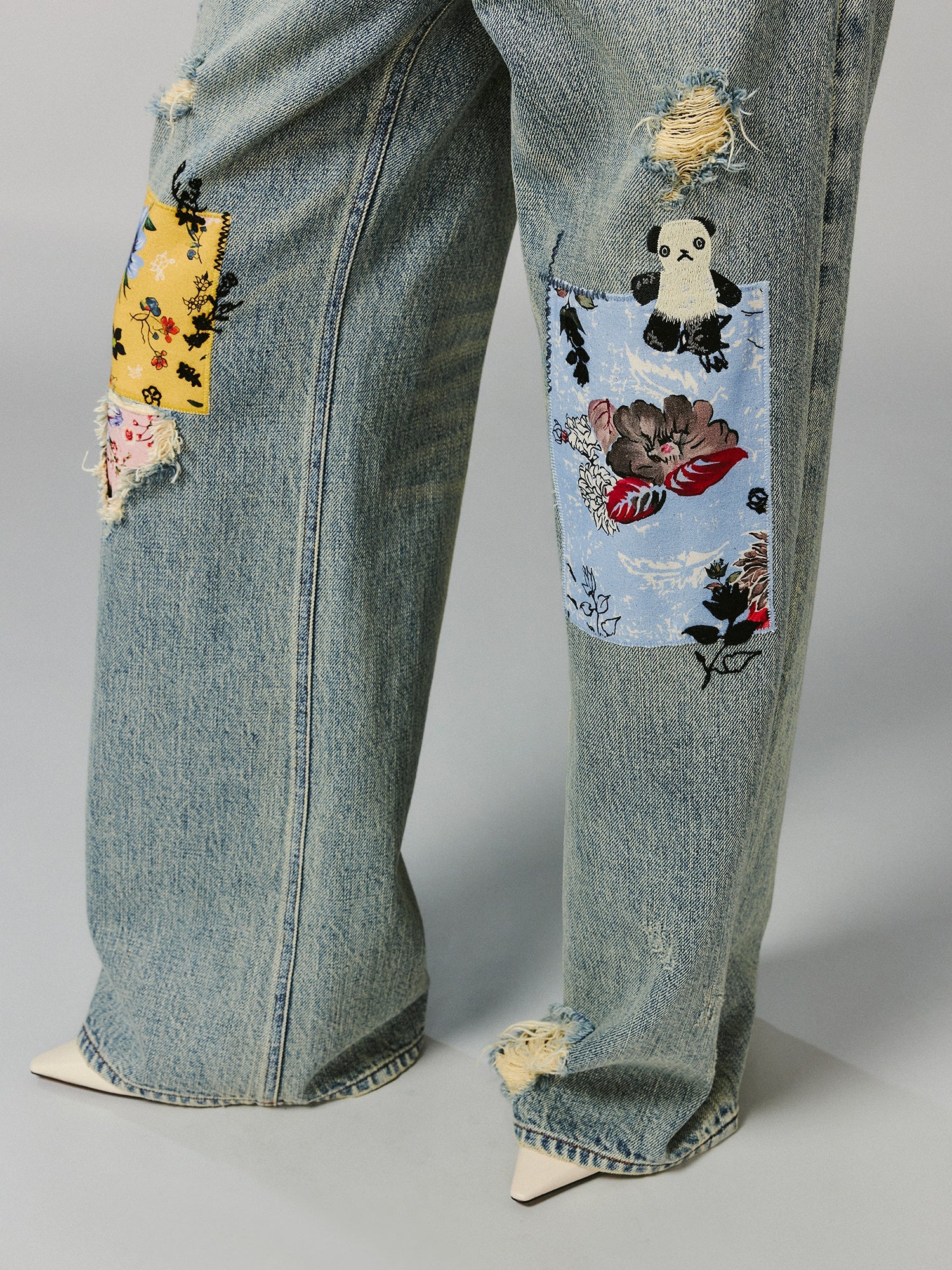 Artistic patchwork jeans