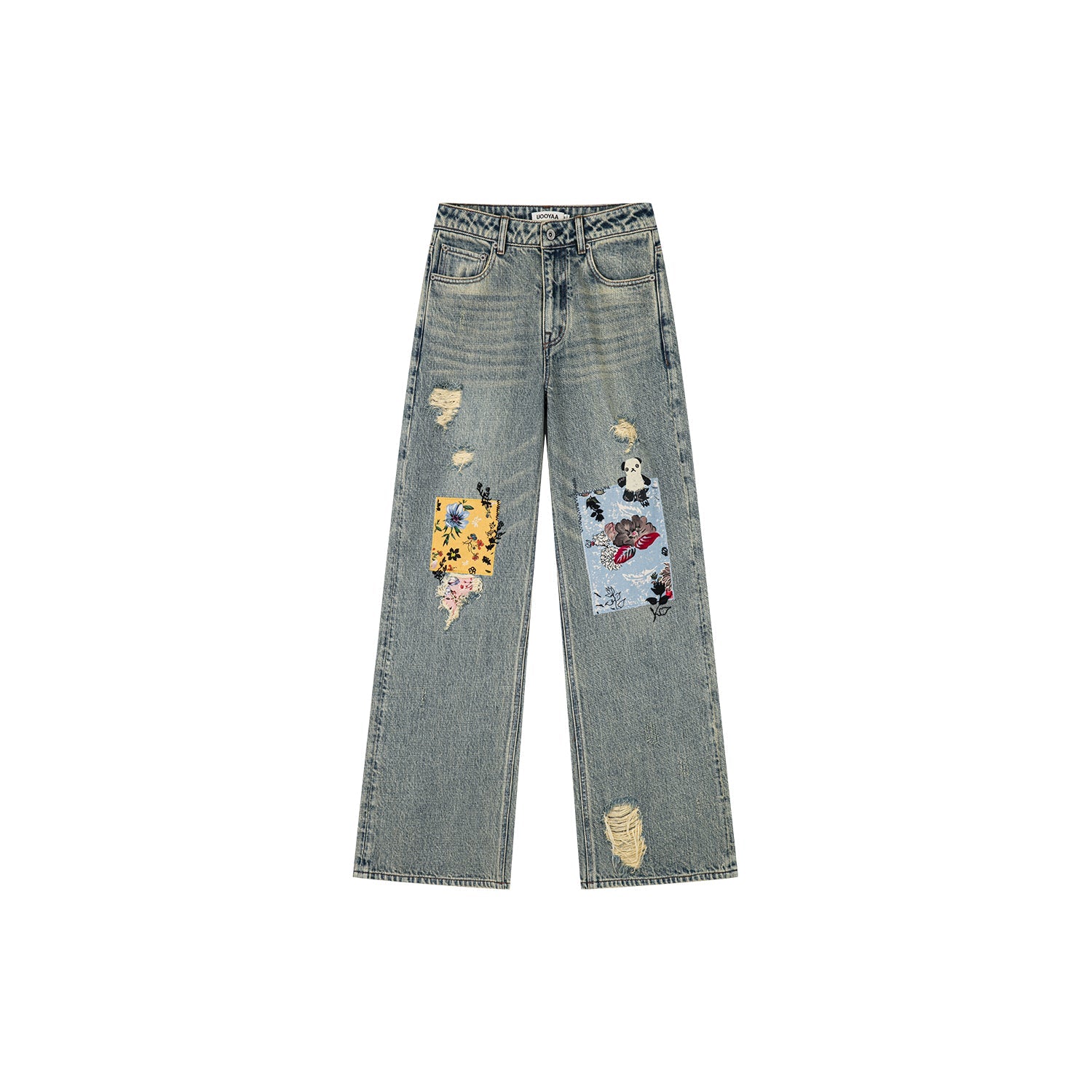 Artistic patchwork jeans