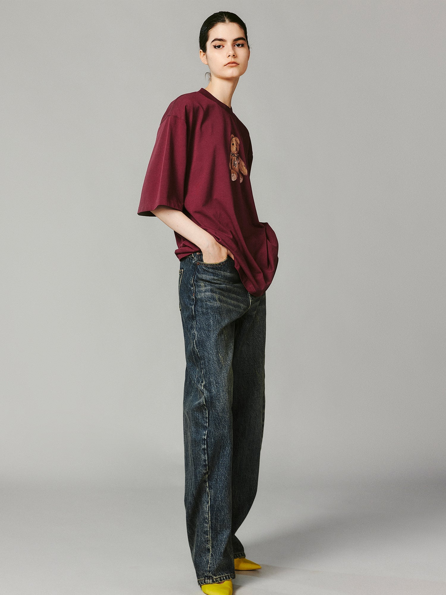 Washed curved blade jeans