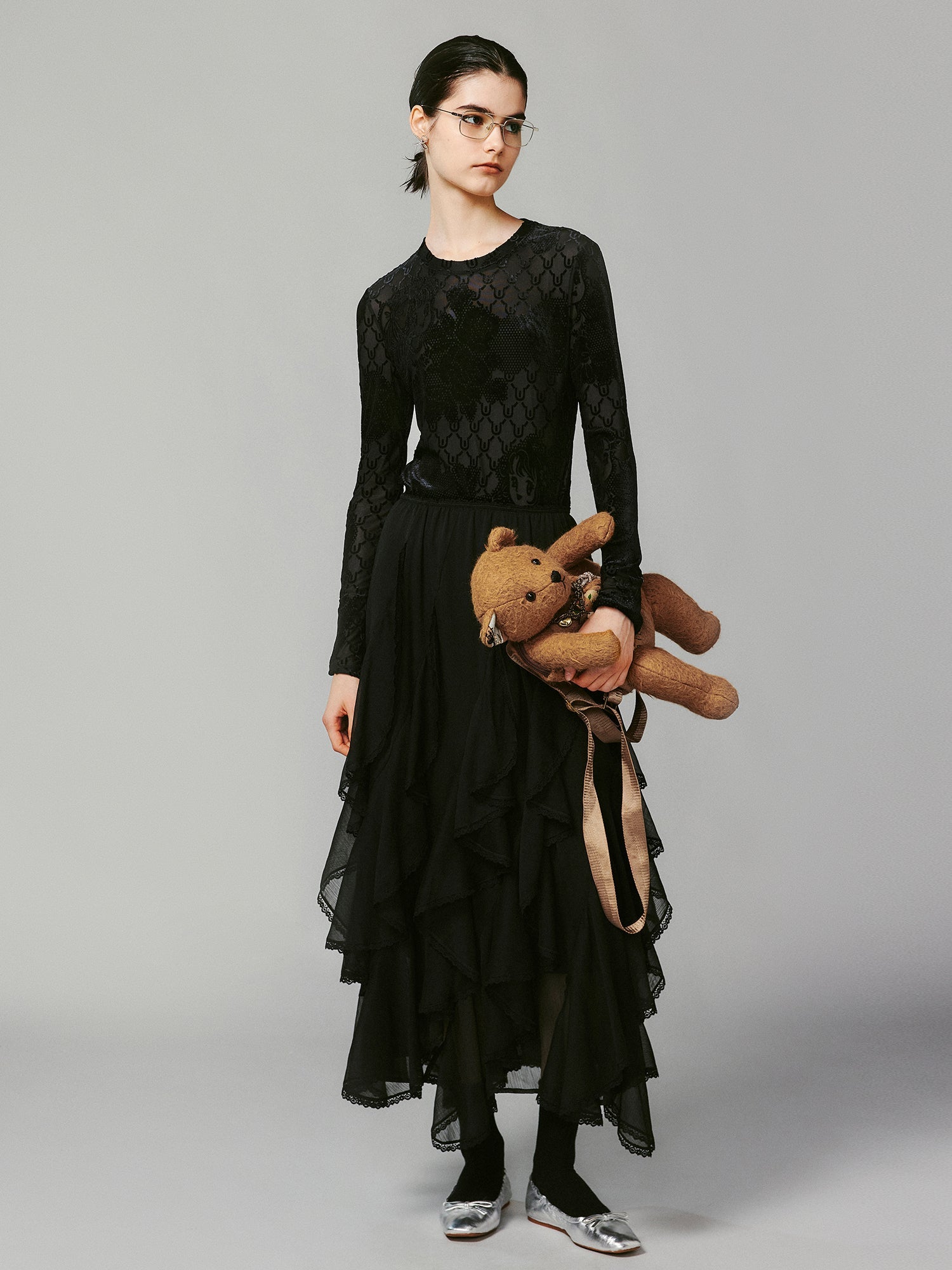 Ruffled A-line skirt