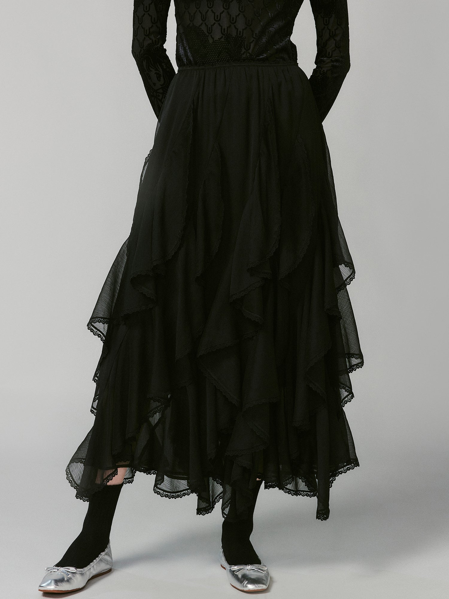 Ruffled A-line skirt