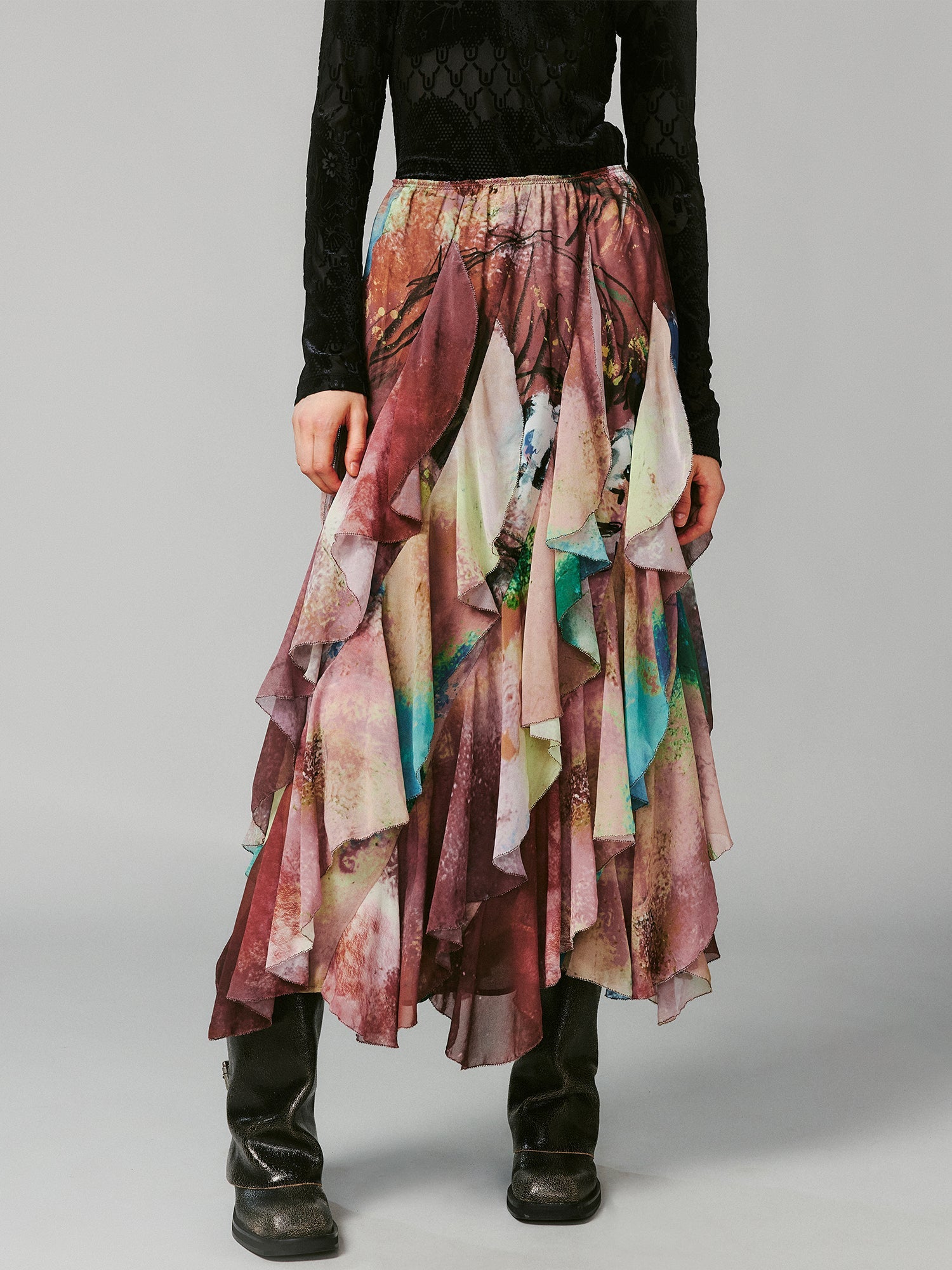 Ruffled A-line skirt