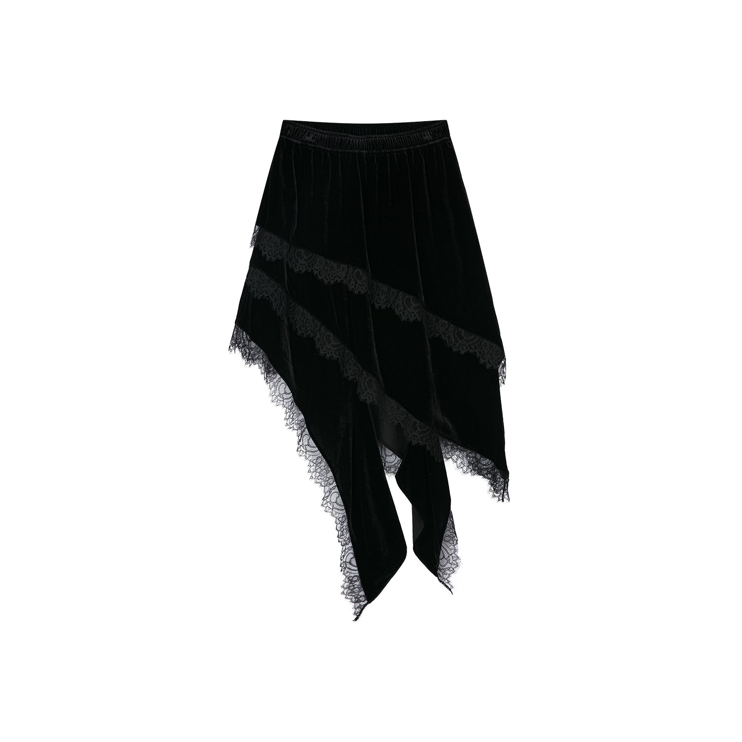 Asymetric ruffled tiered skirt