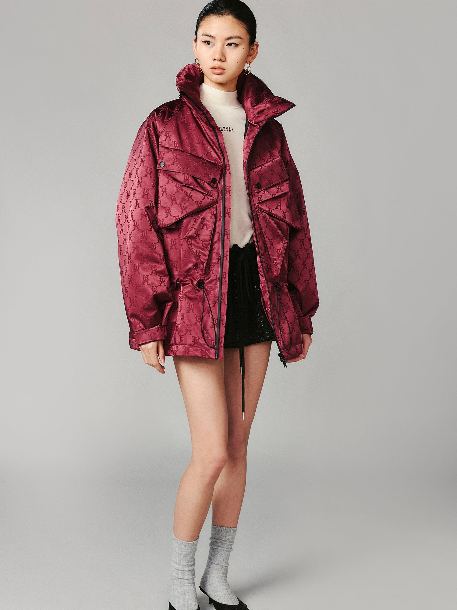 Metallic thread tweed skort