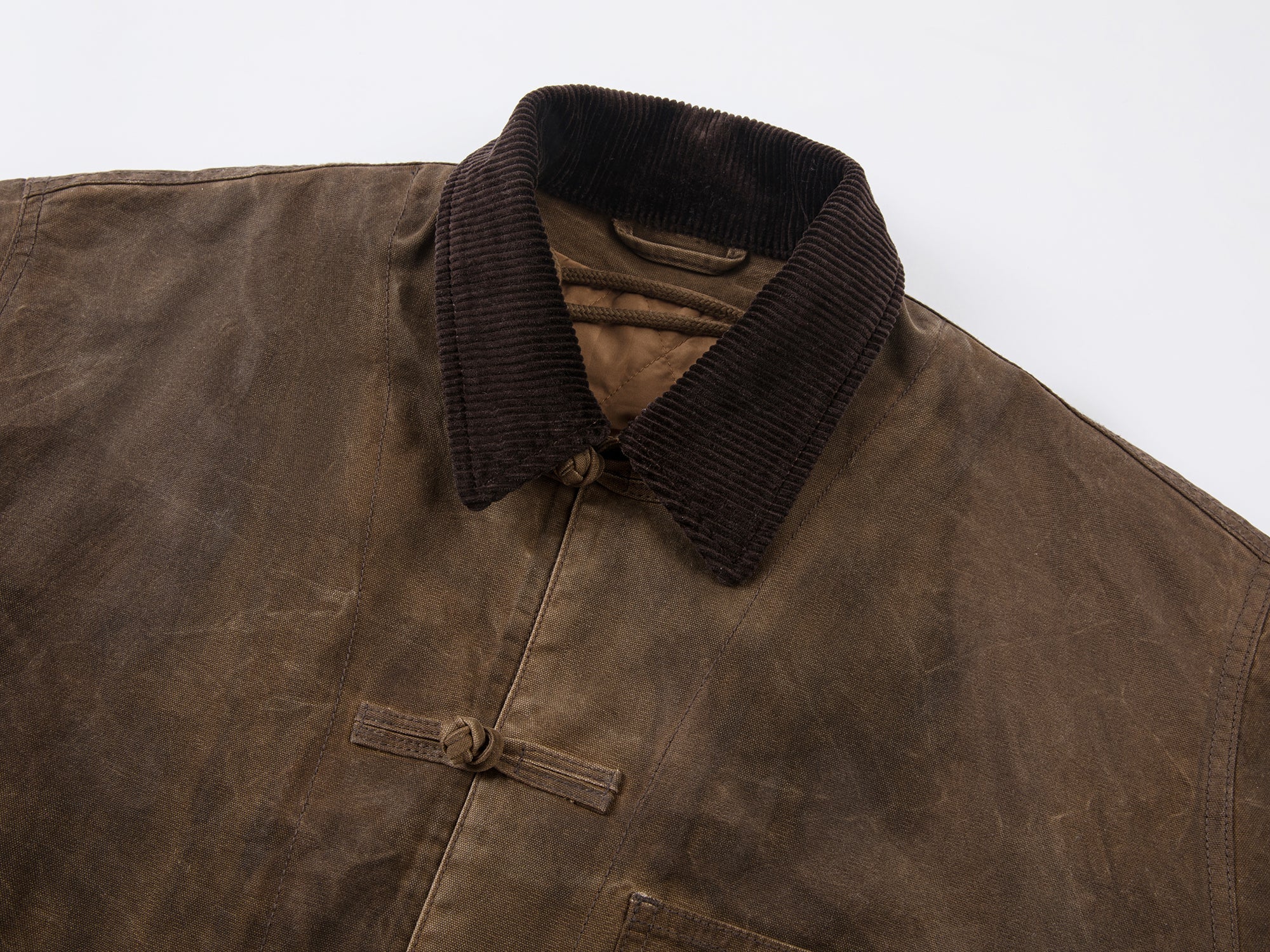 Vintage-inspired Chinese knot button workwear jacket