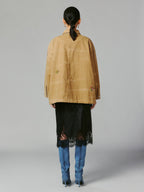 Floral embroidered and beaded workwear jacket