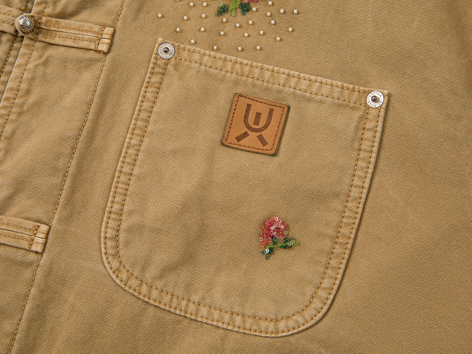 Floral embroidered and beaded workwear jacket