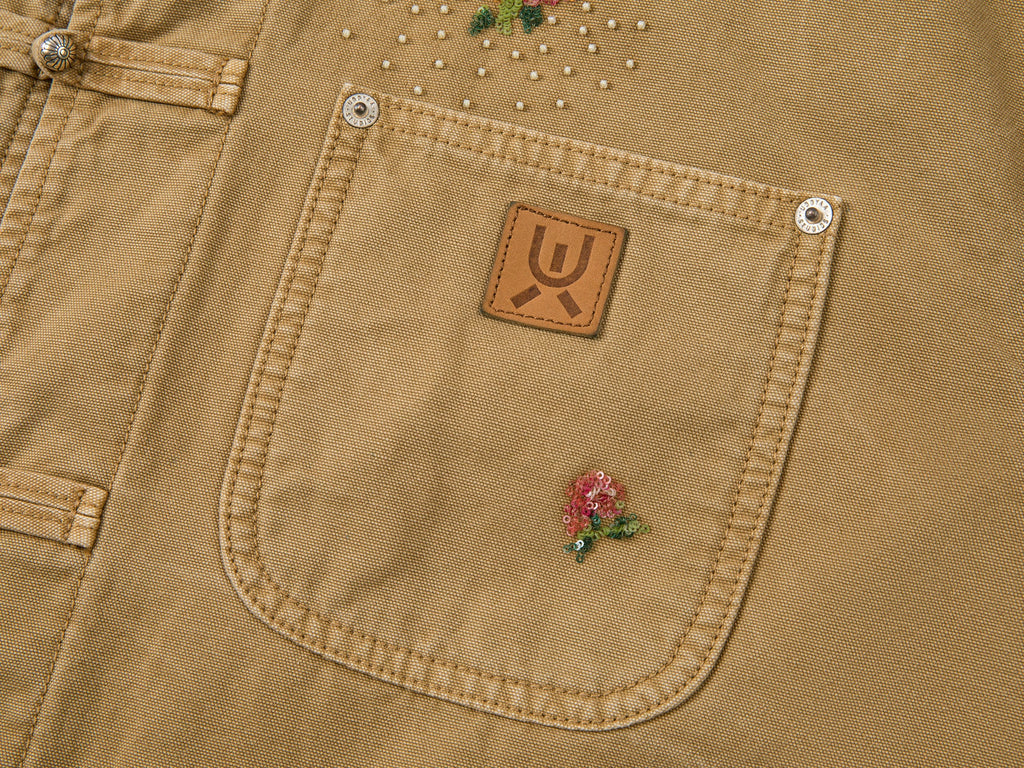 Floral embroidered and beaded workwear jacket