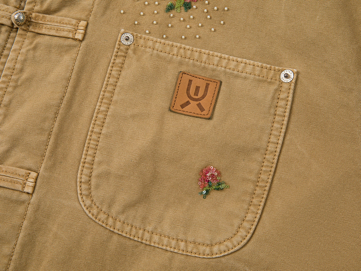 Floral embroidered and beaded workwear jacket