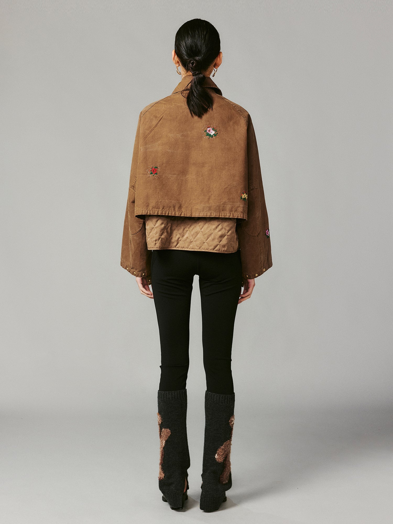 Floral embroidered and beaded workwear jacket