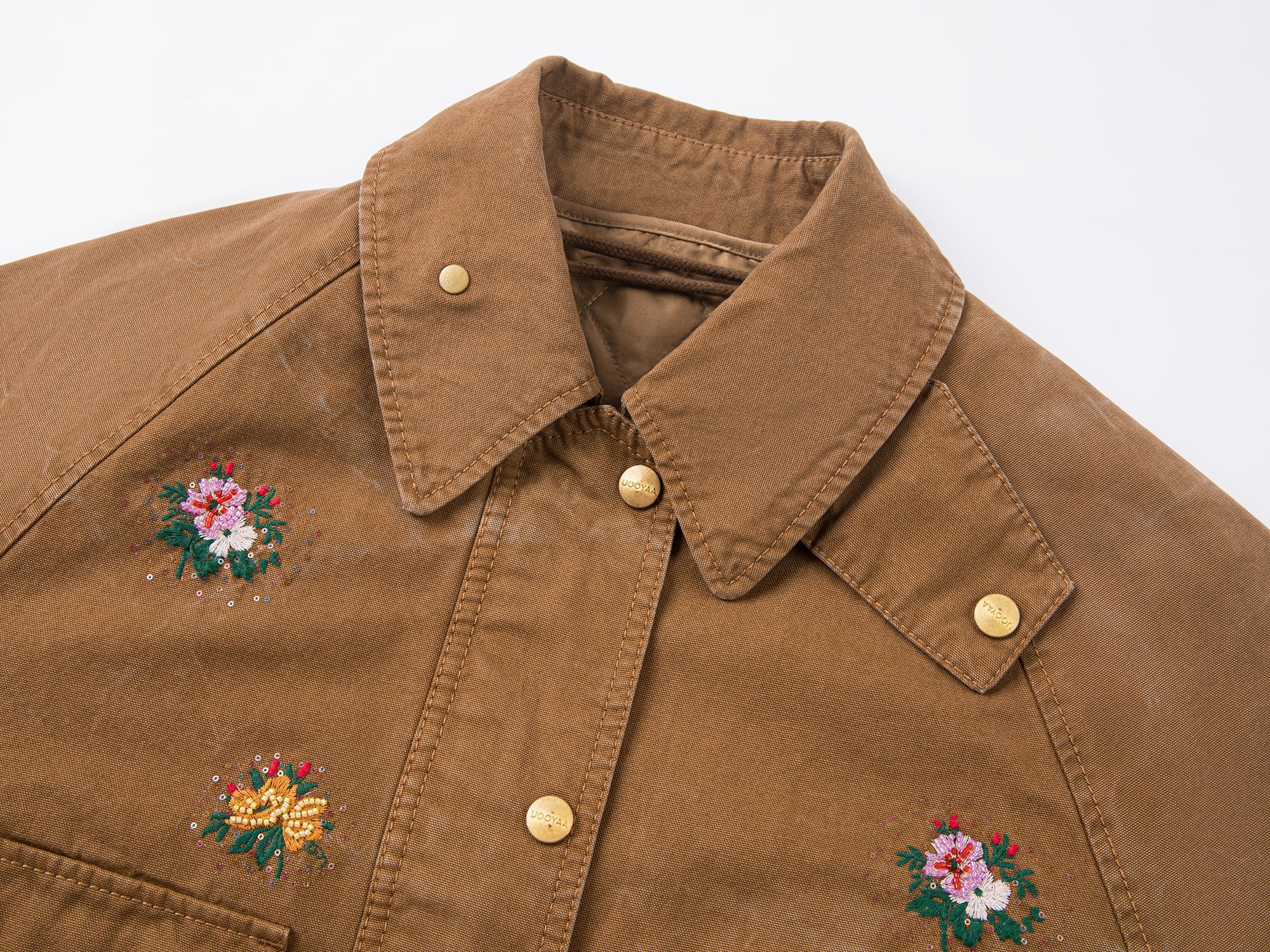 Floral embroidered and beaded workwear jacket