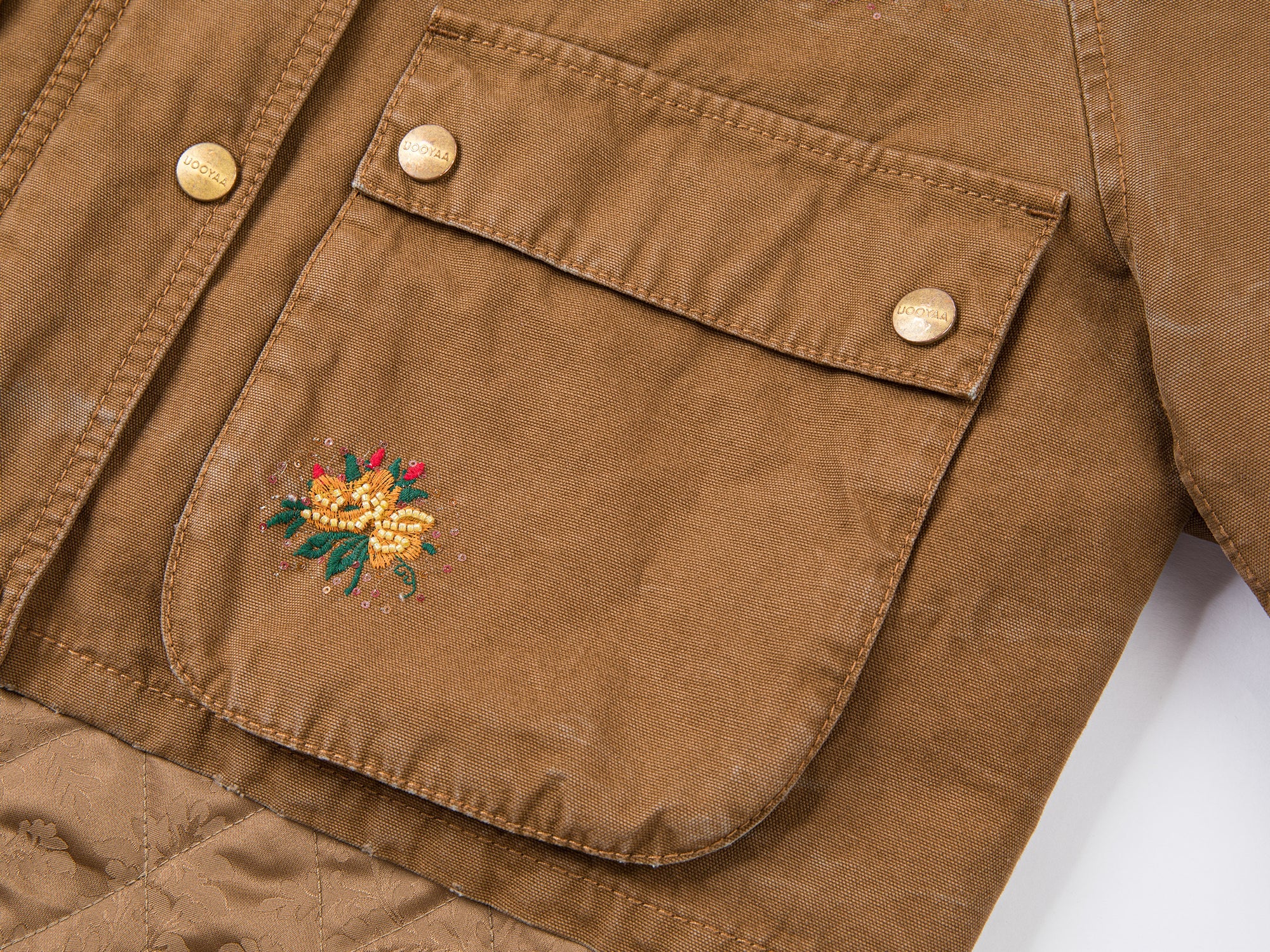 Floral embroidered and beaded workwear jacket
