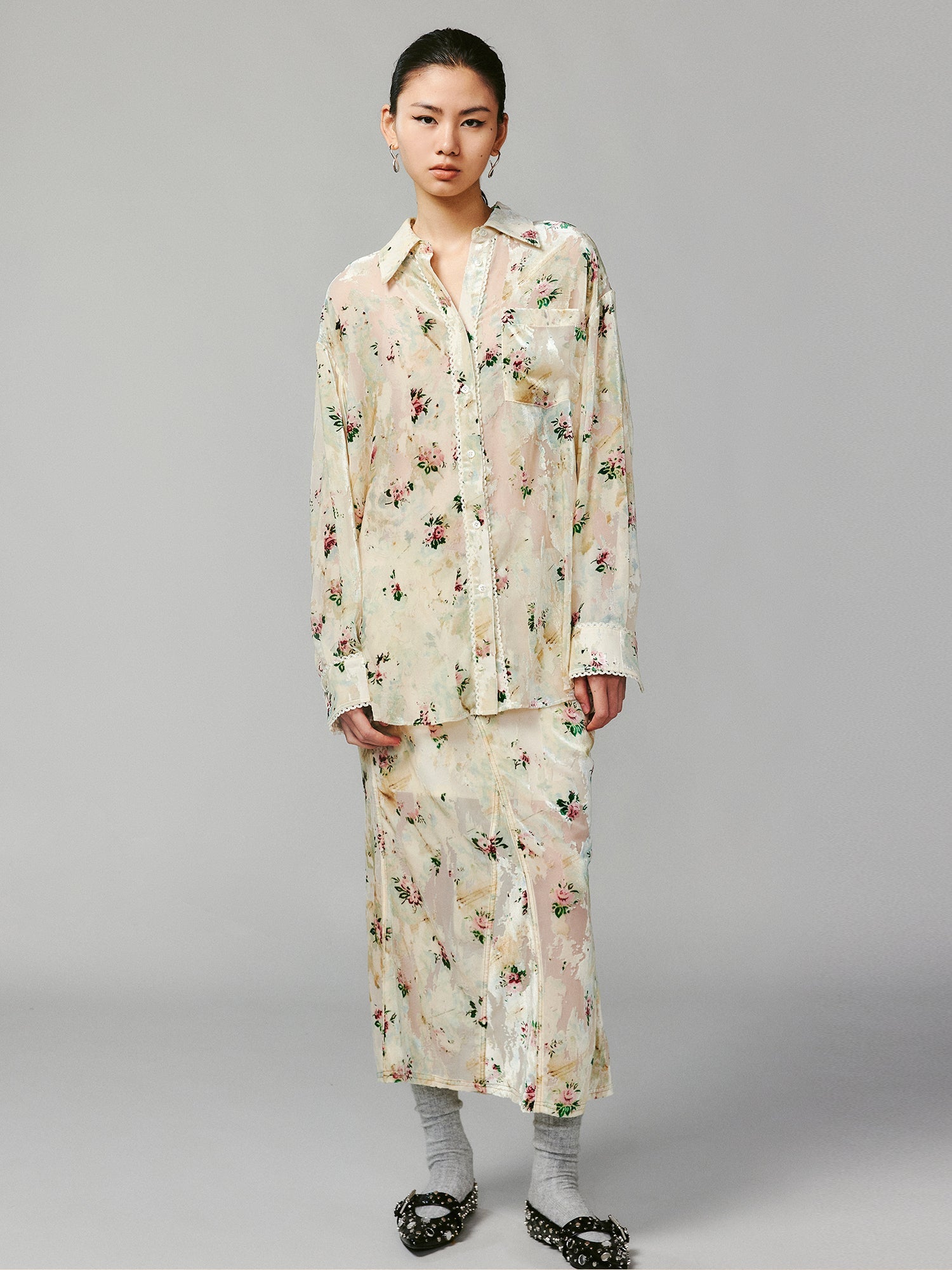 Floral crushed velvet shirt