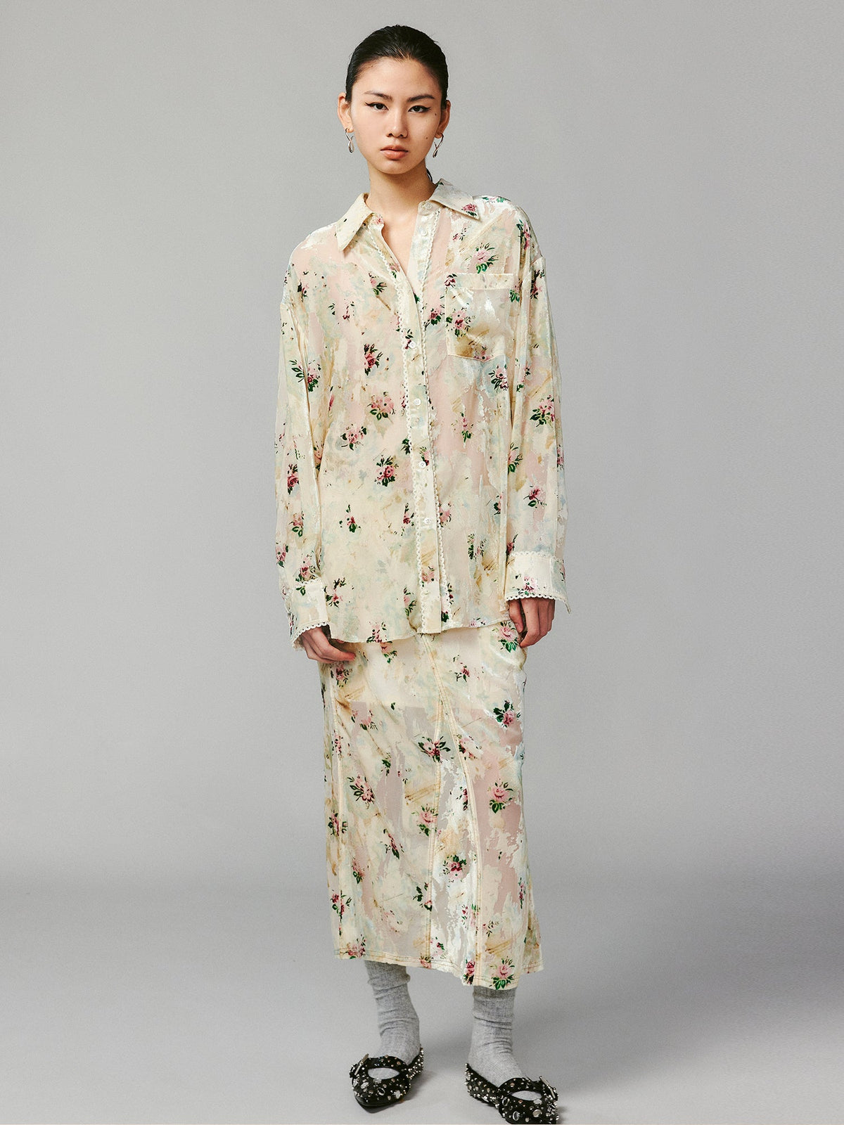 Floral crushed velvet shirt
