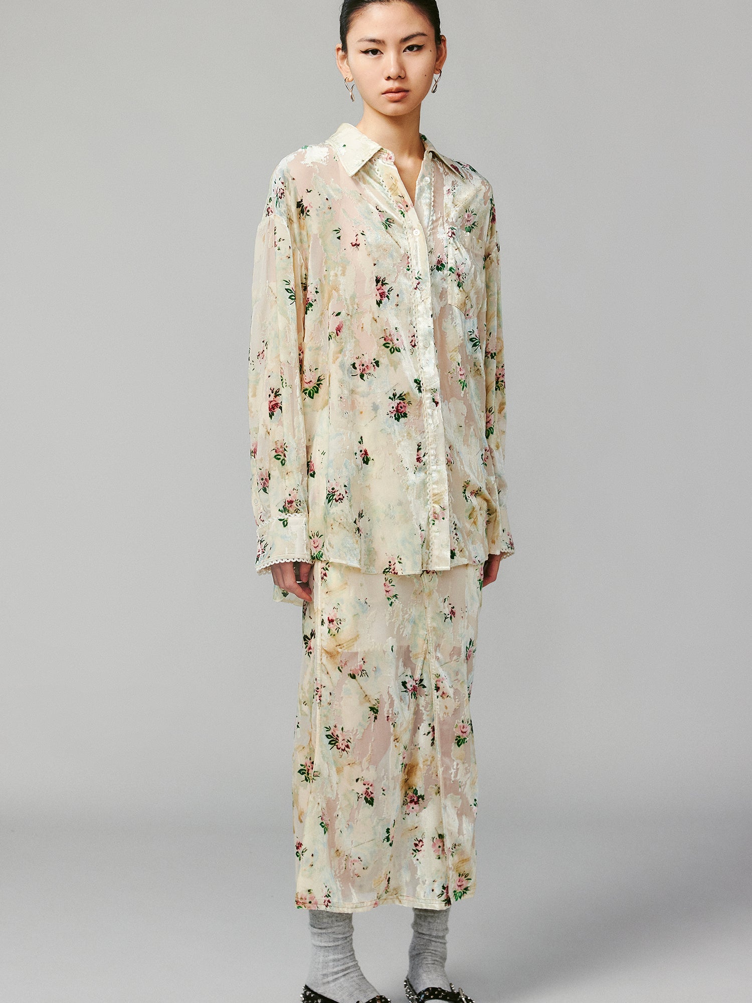 Floral crushed velvet shirt