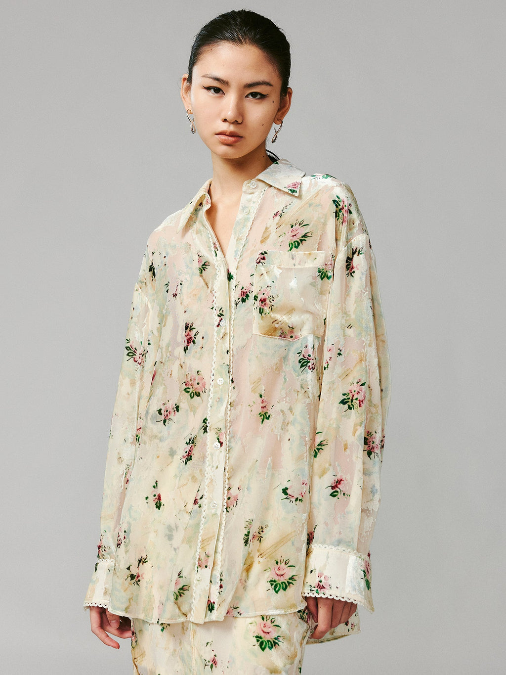 Floral crushed velvet shirt