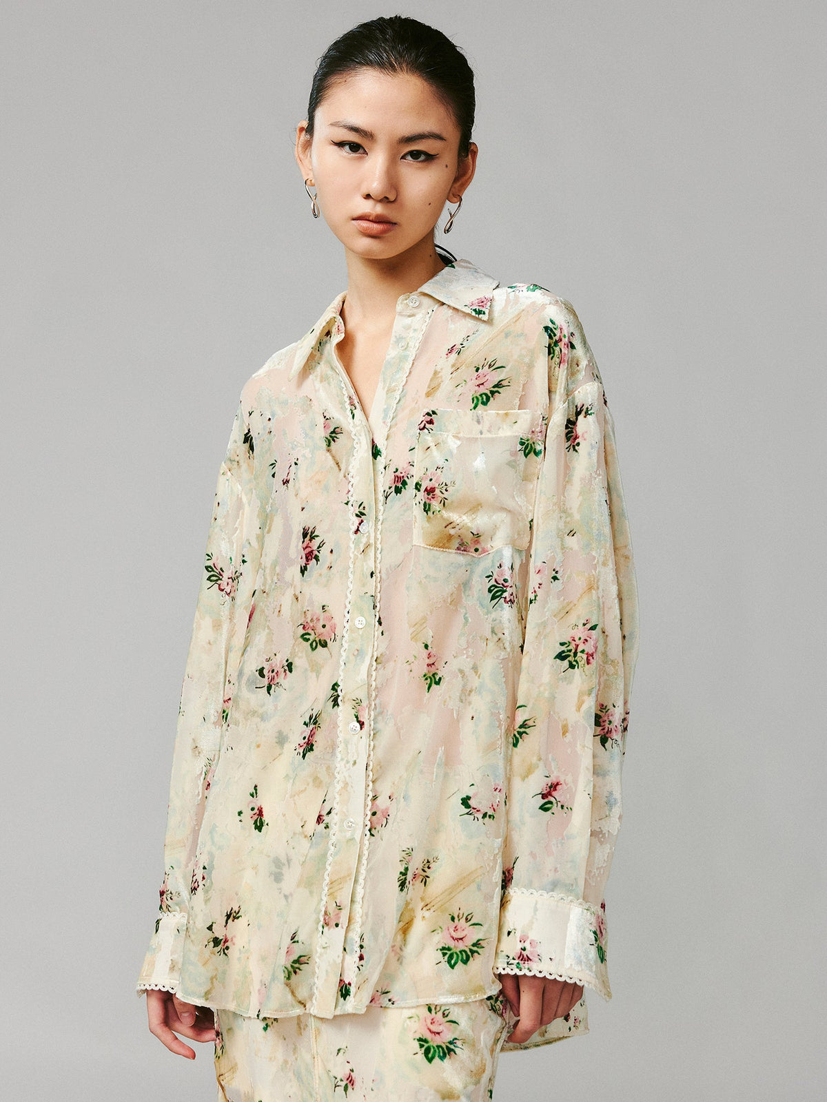Floral crushed velvet shirt