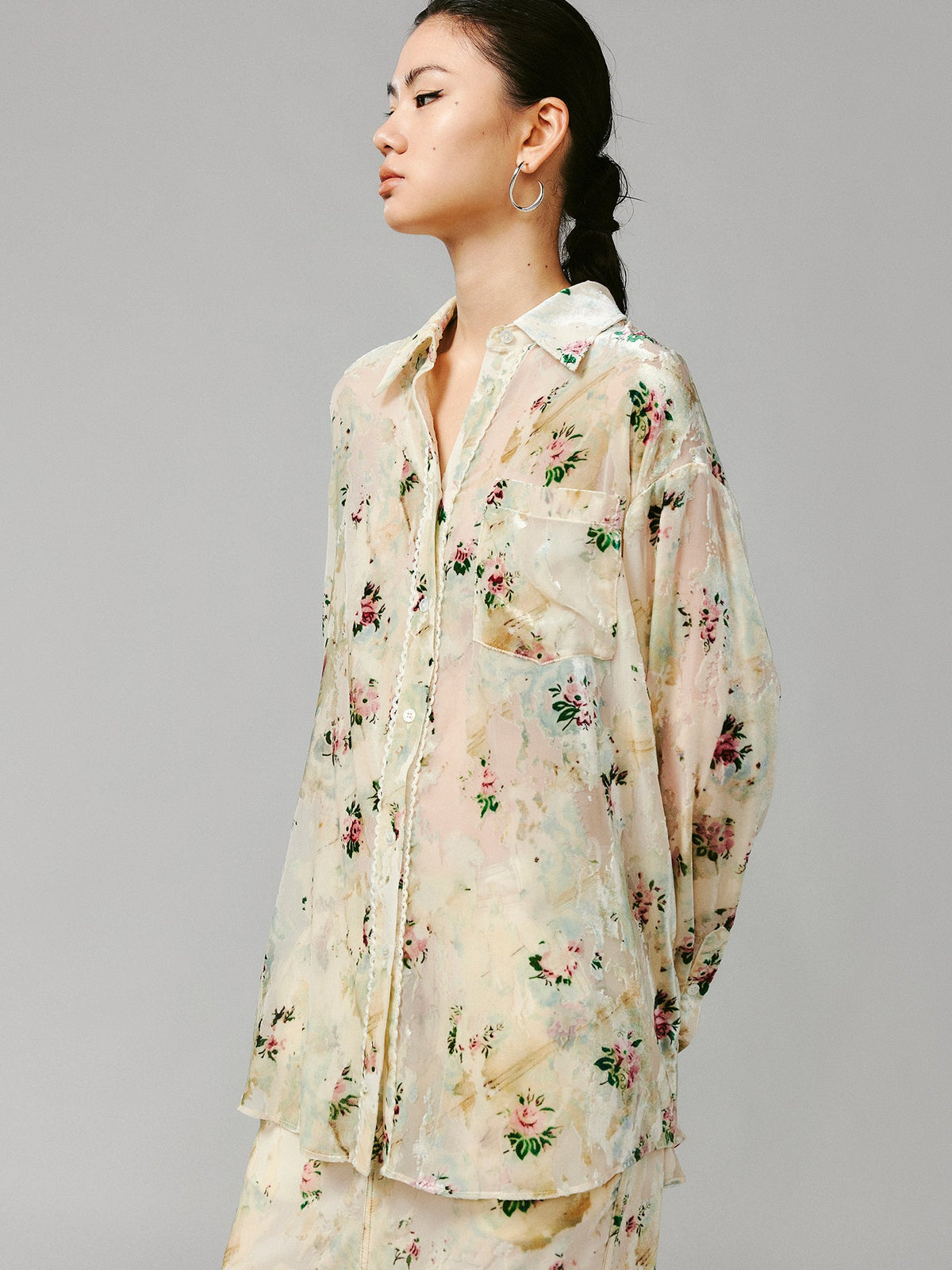 Floral crushed velvet shirt