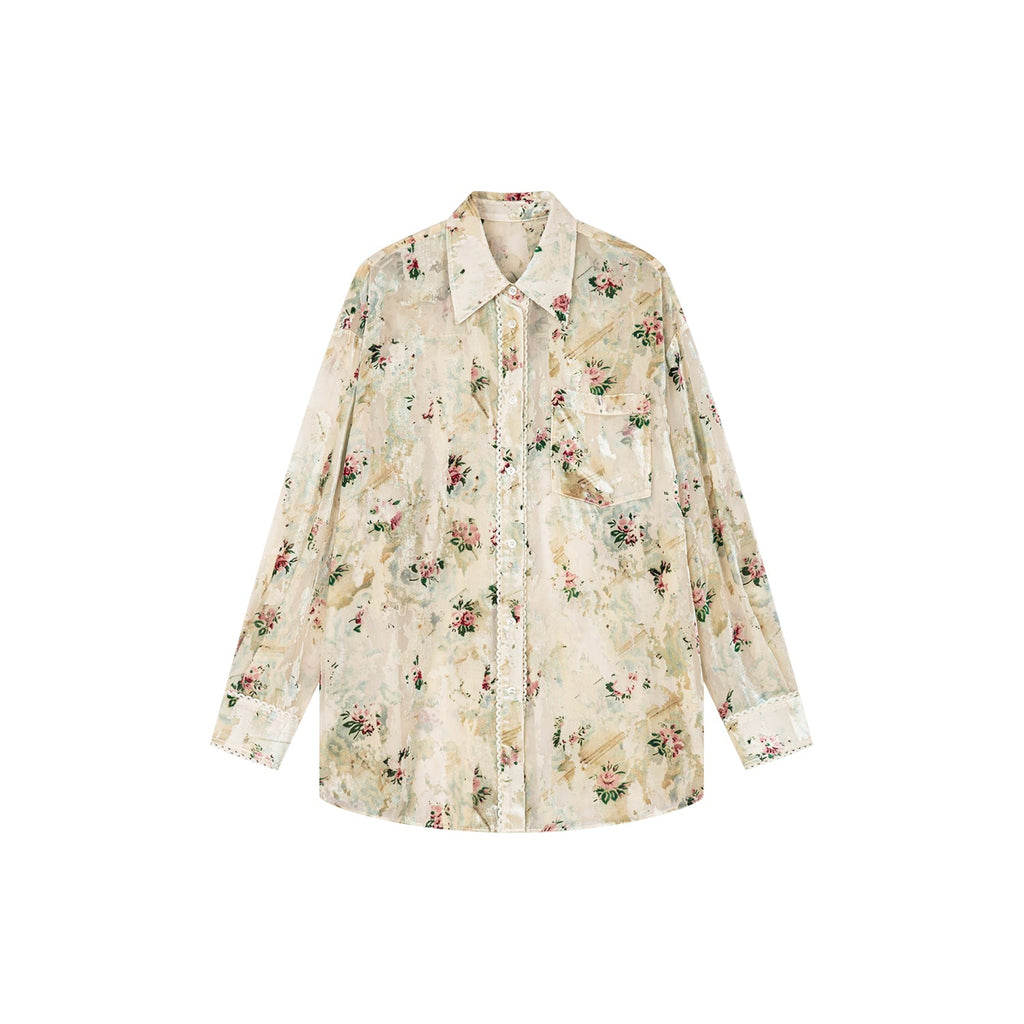 Floral crushed velvet shirt