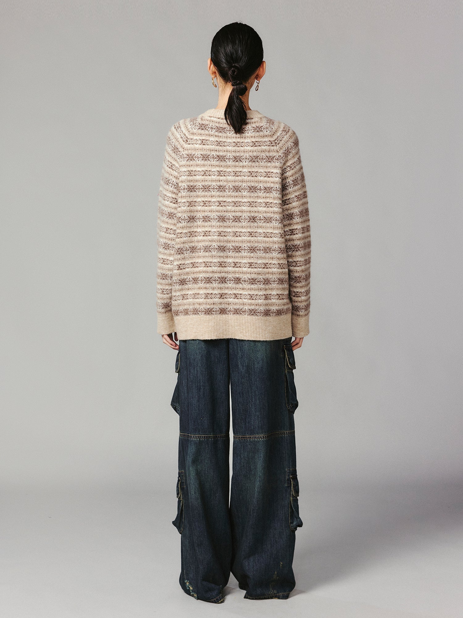 3D teddy bear Fairisle crewneck sweater