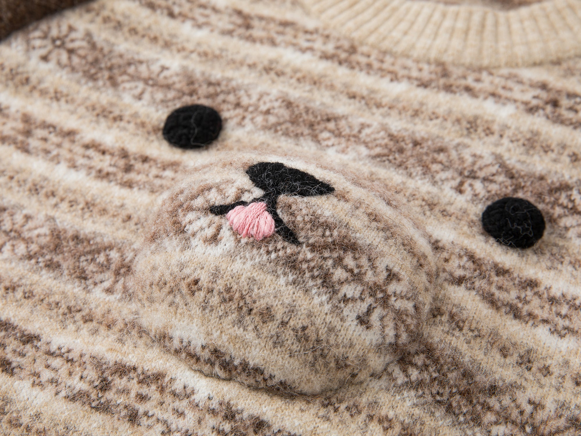 3D teddy bear Fairisle crewneck sweater