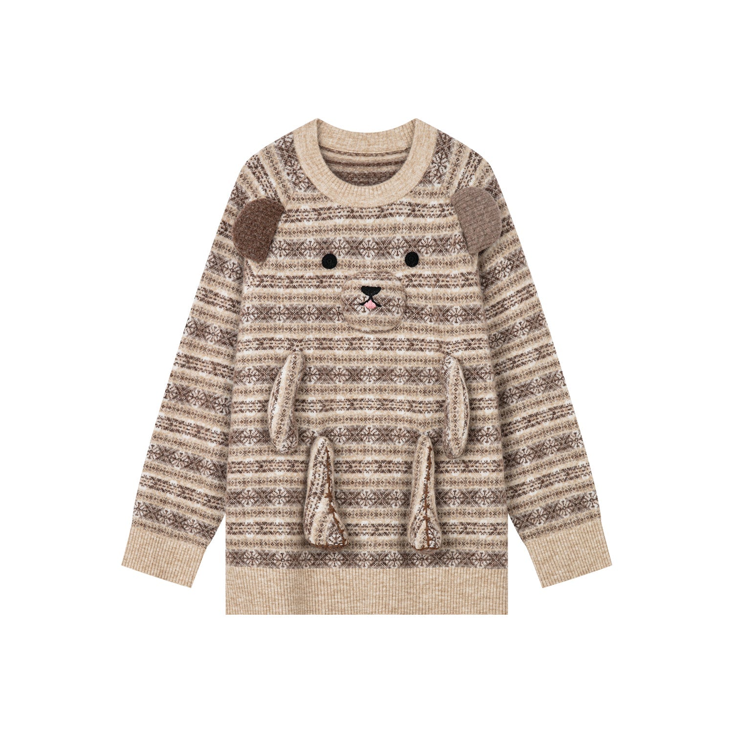 3D teddy bear Fairisle crewneck sweater
