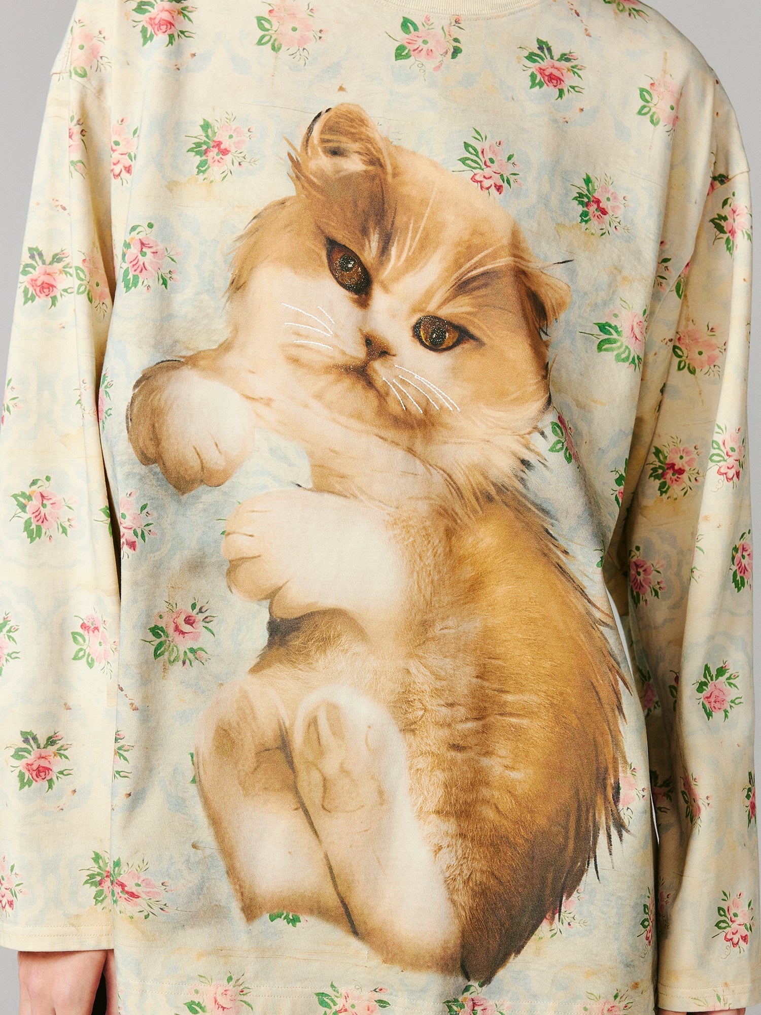 Lying-down cat long-sleeve T-shirt