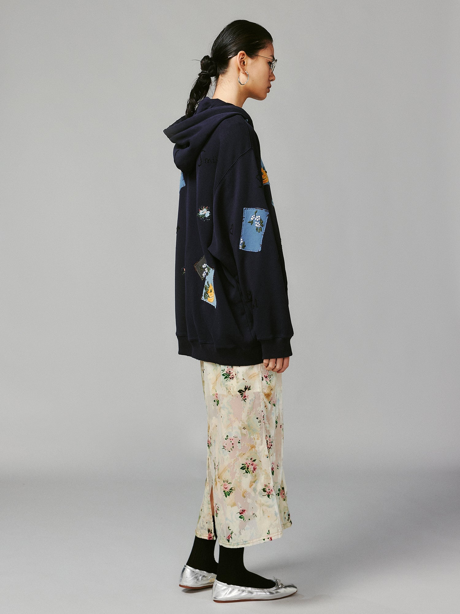Floral patch hooded jacket