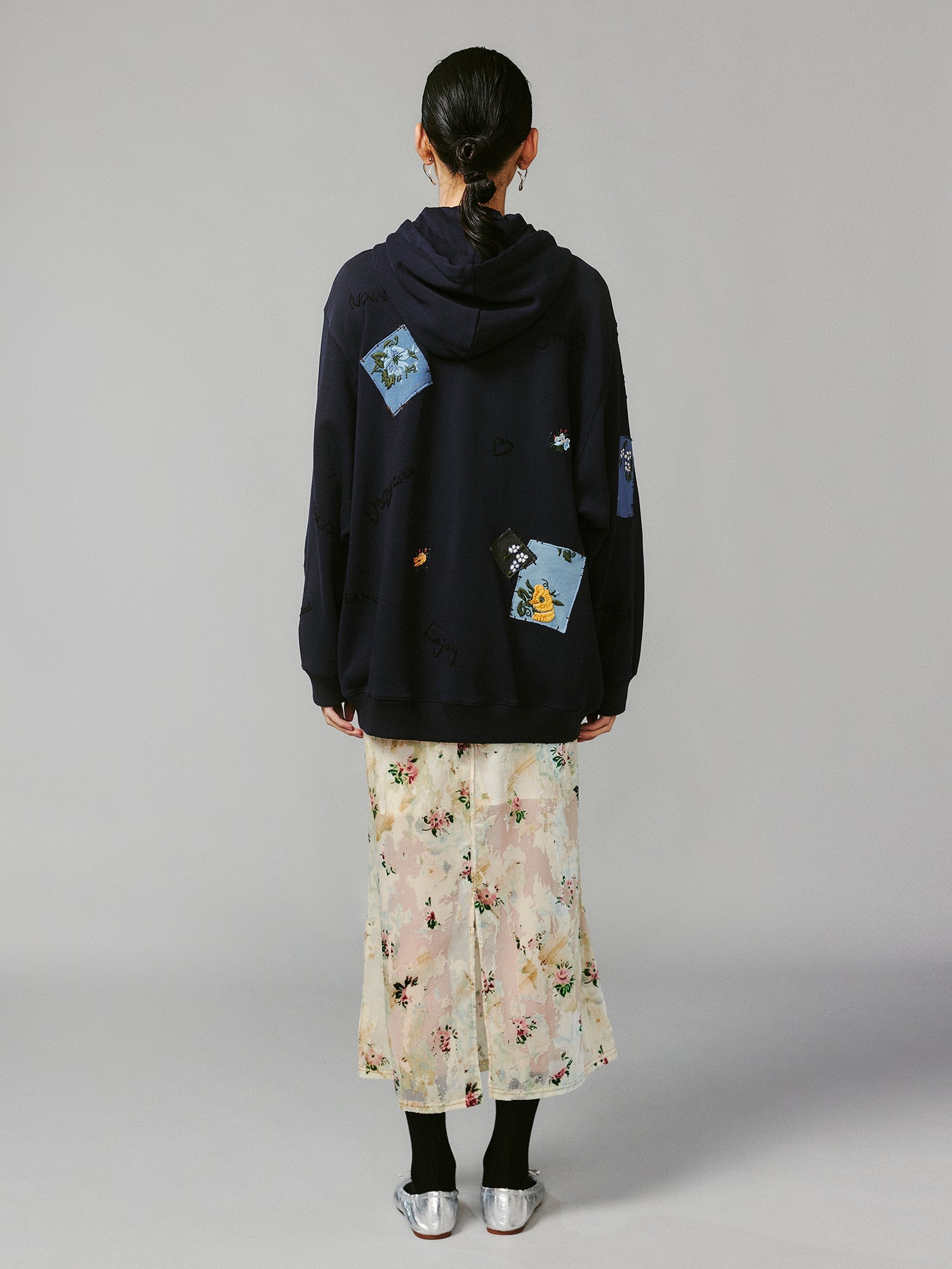 Floral patch hooded jacket