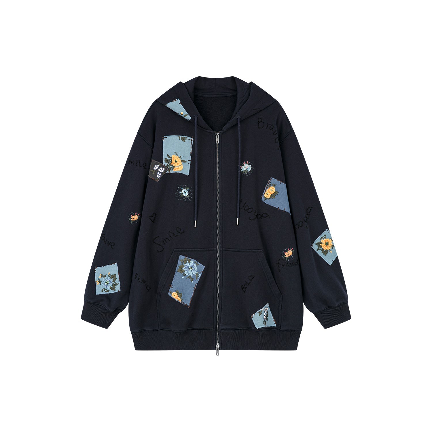 Floral patch hooded jacket