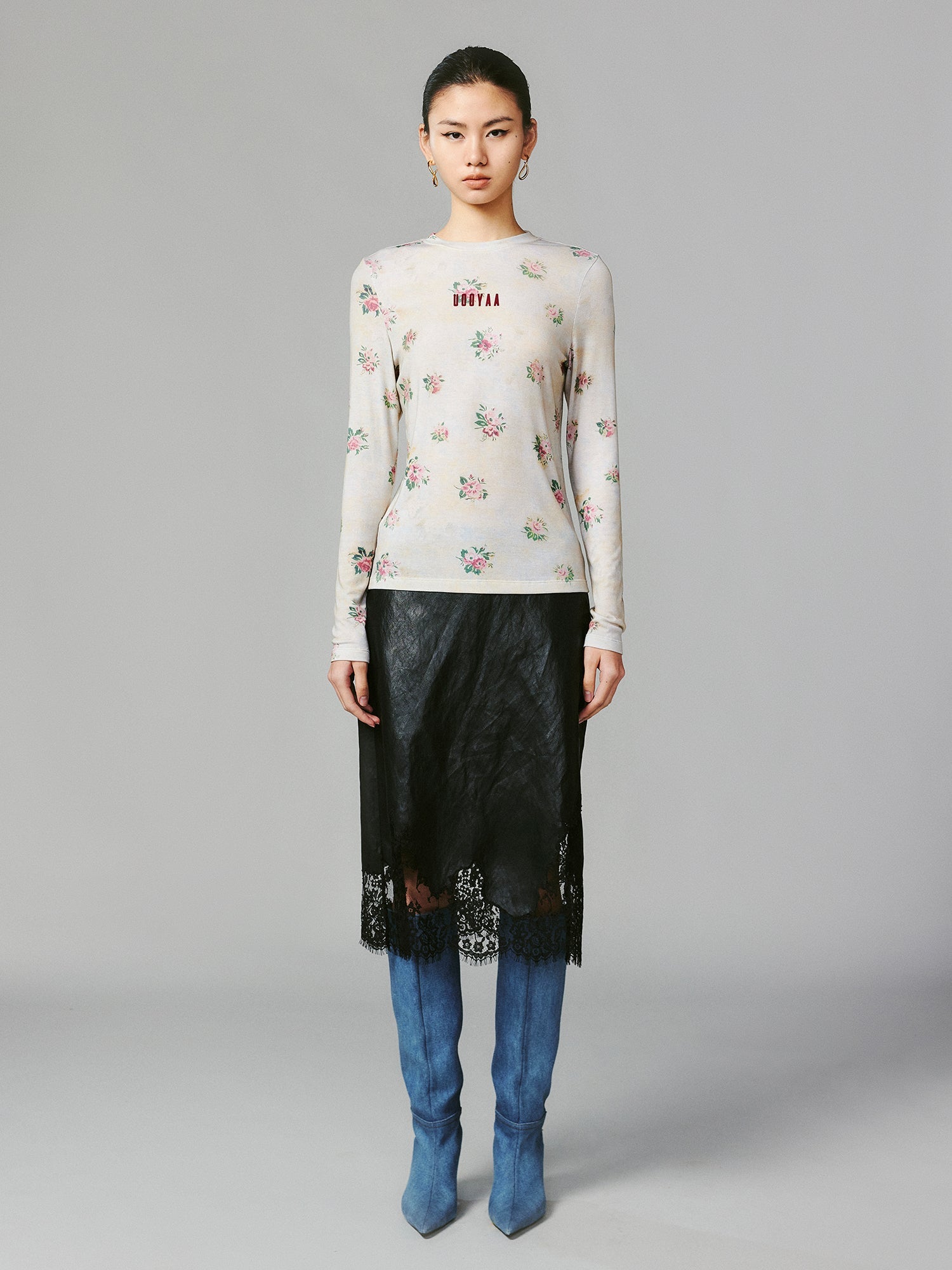 Logo floral print long sleeve top