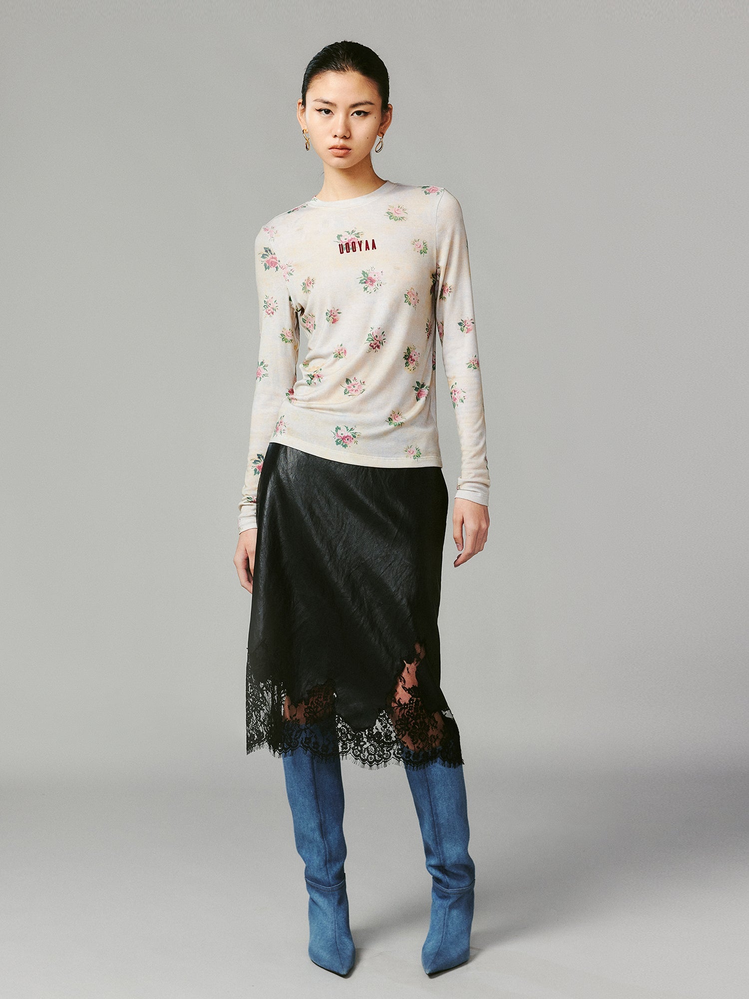 Logo floral print long sleeve top