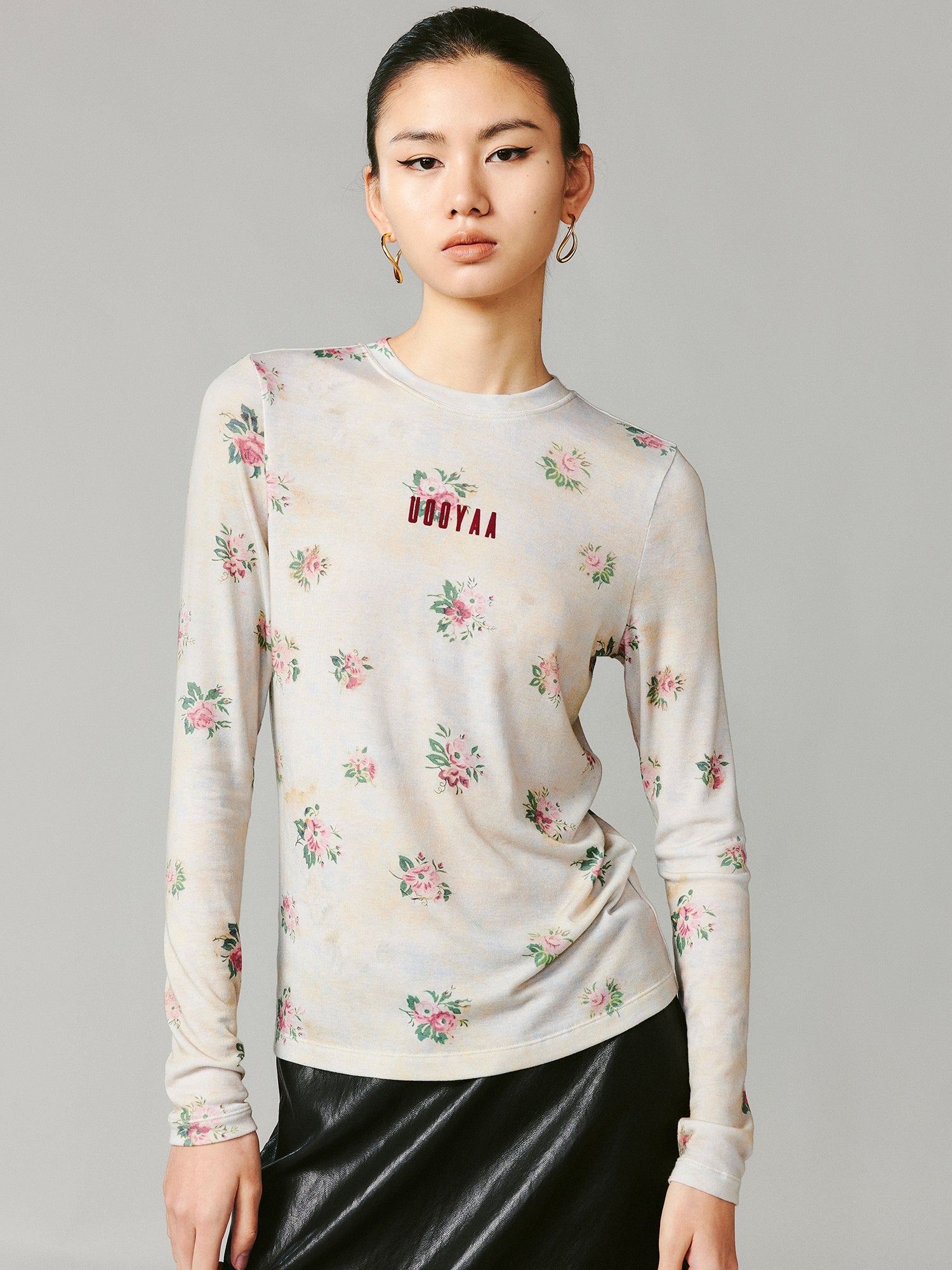 Logo floral print long sleeve top
