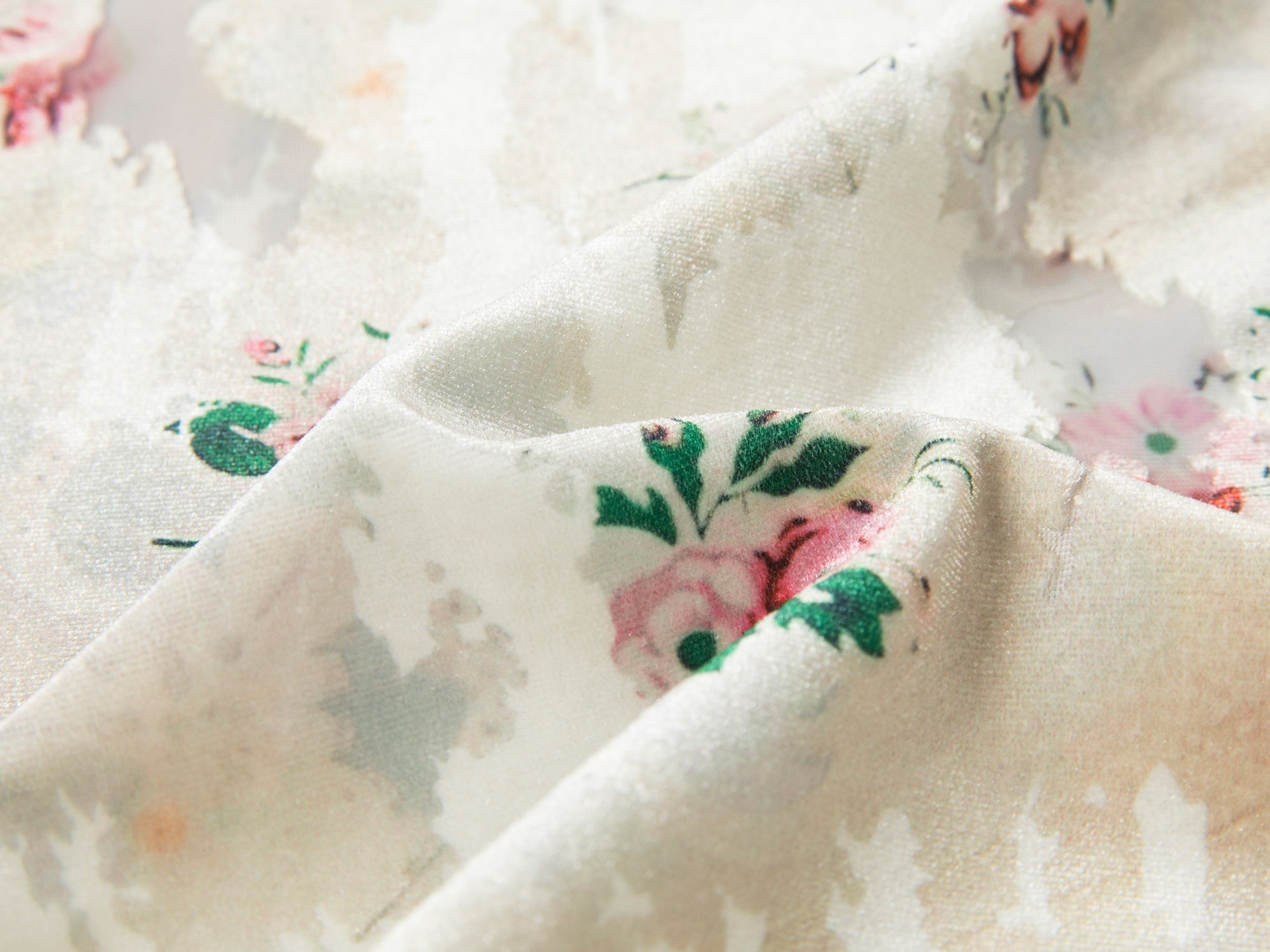 Floral crushed velvet mock-neck top