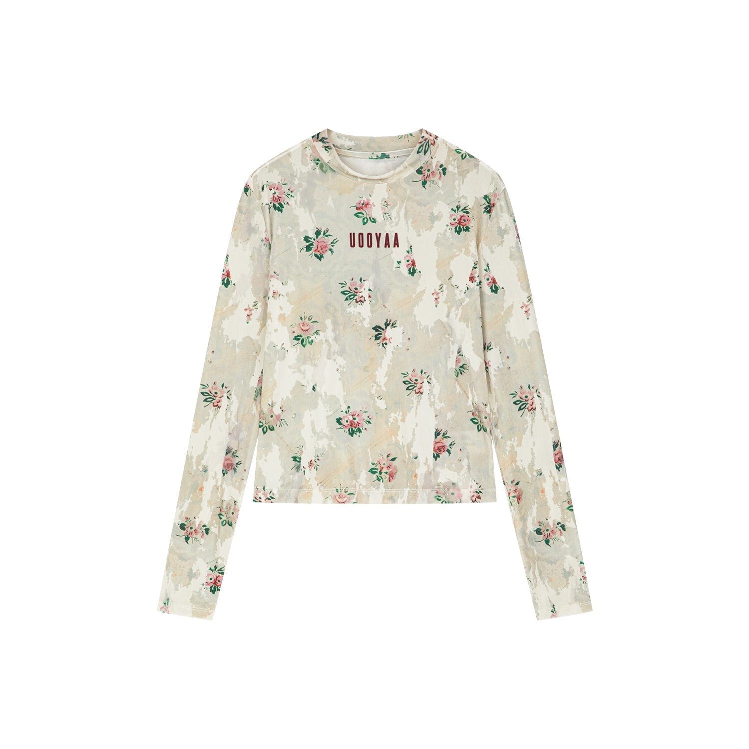 Floral crushed velvet mock-neck top