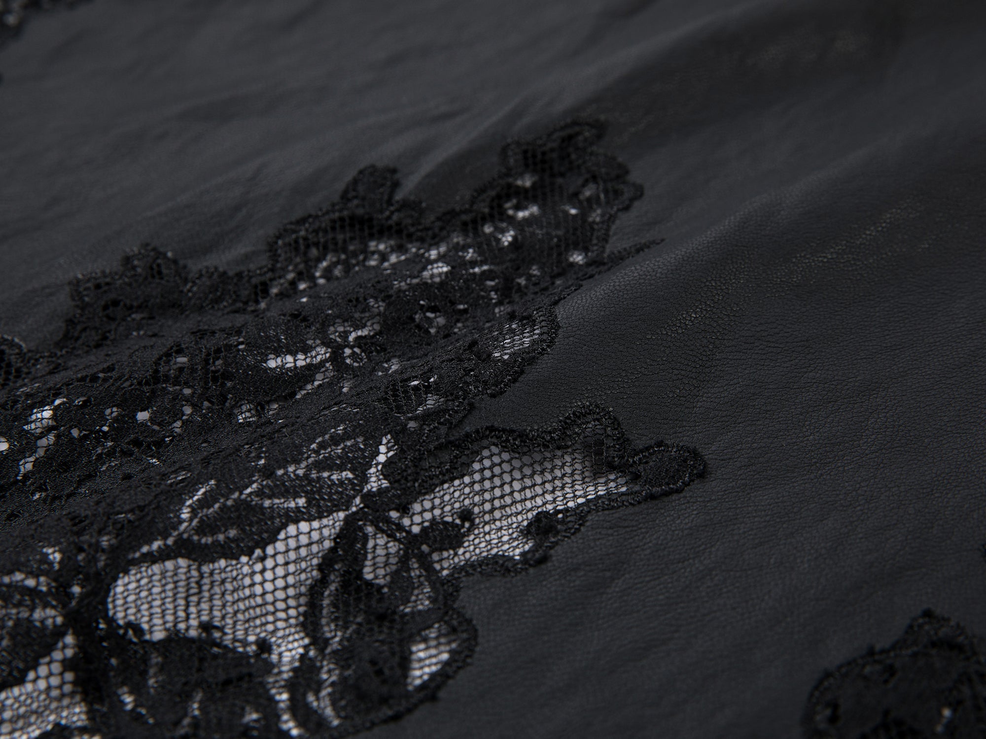 Lace-paneled PU leather camisole dress