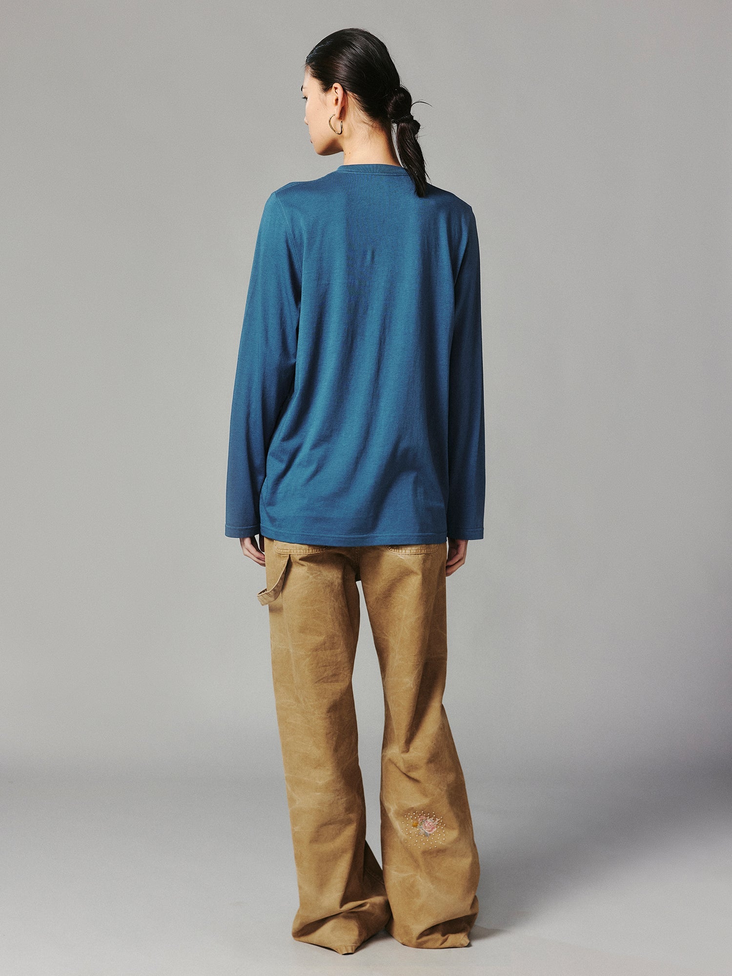 Floral embroidered and beaded workwear pants