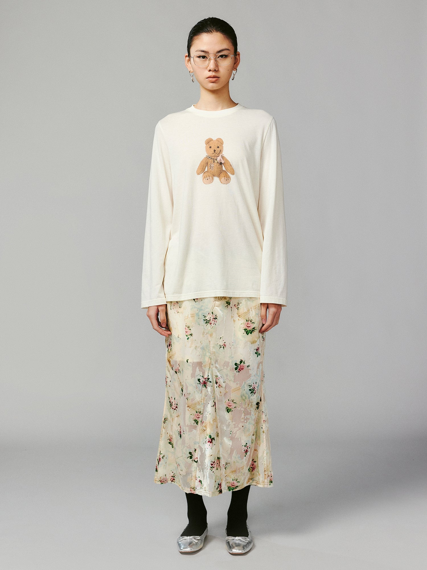 Floral crushed velvet skirt