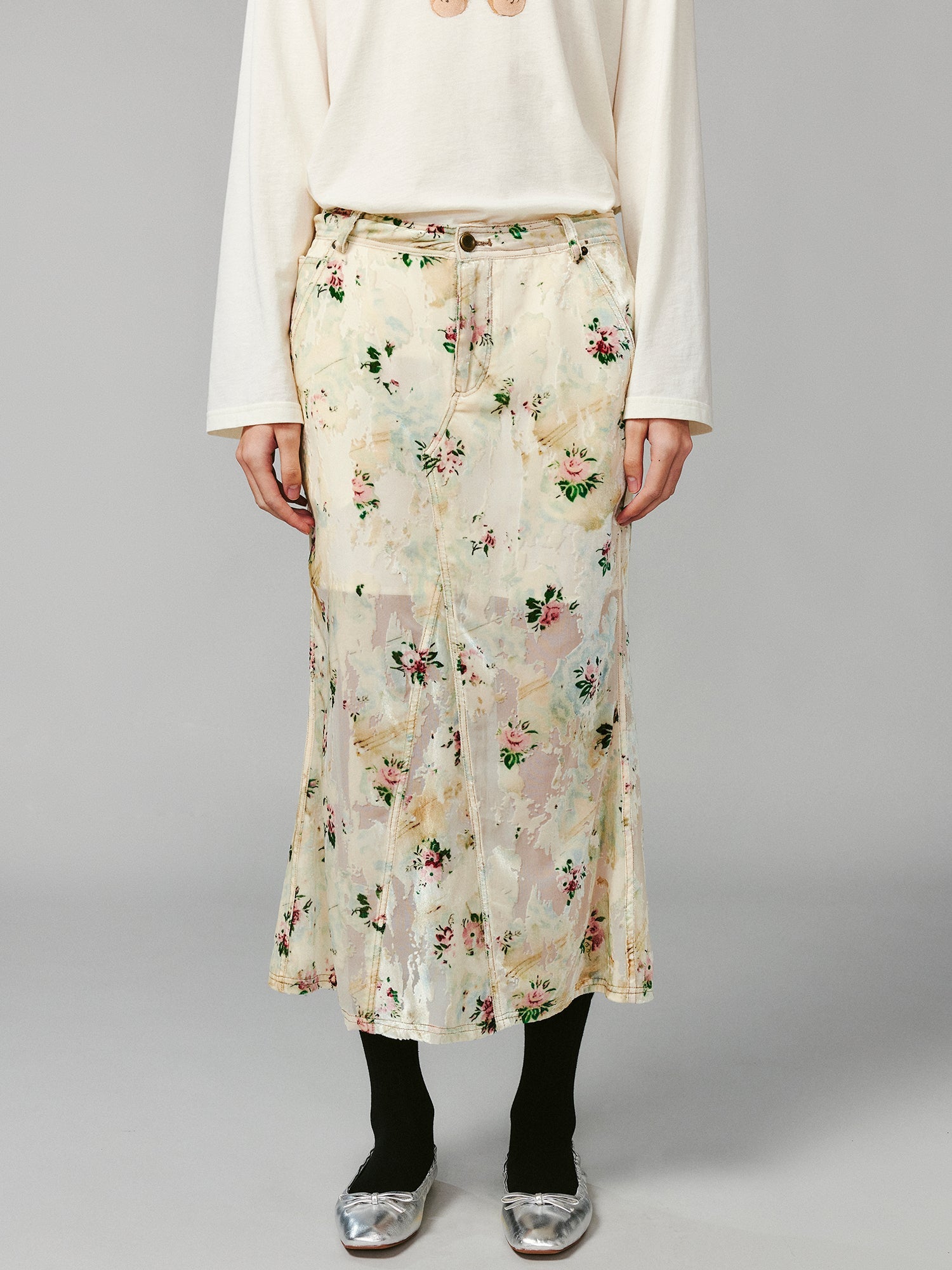 Floral crushed velvet skirt