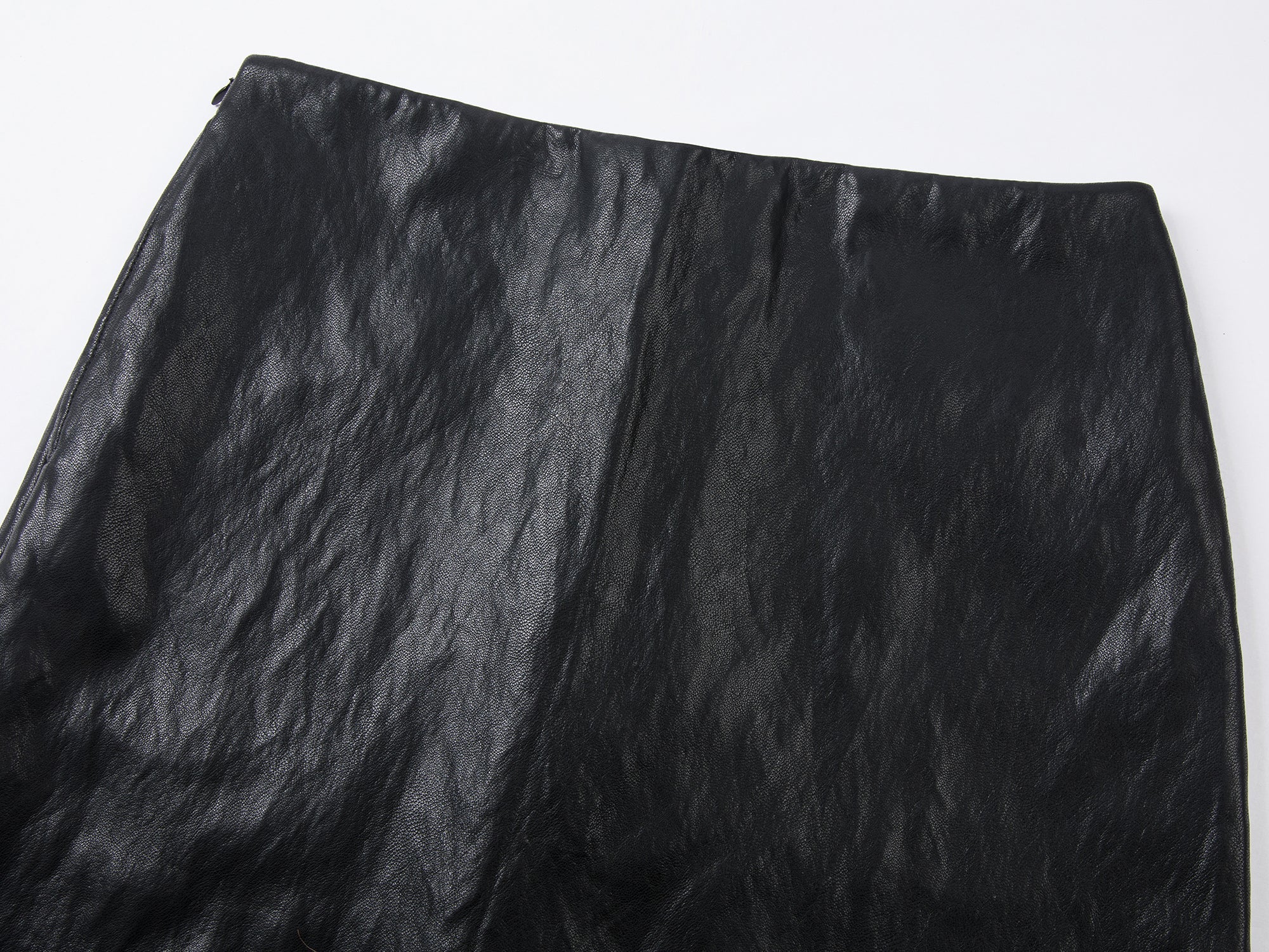 Lace-paneled PU leather skirt