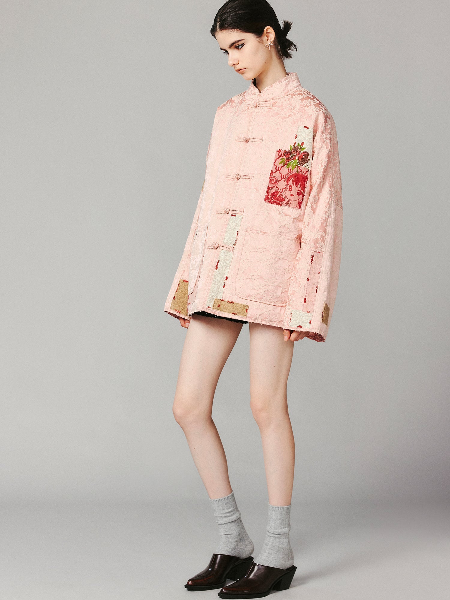 Anime girl patch jacquard old-style cotton jacket