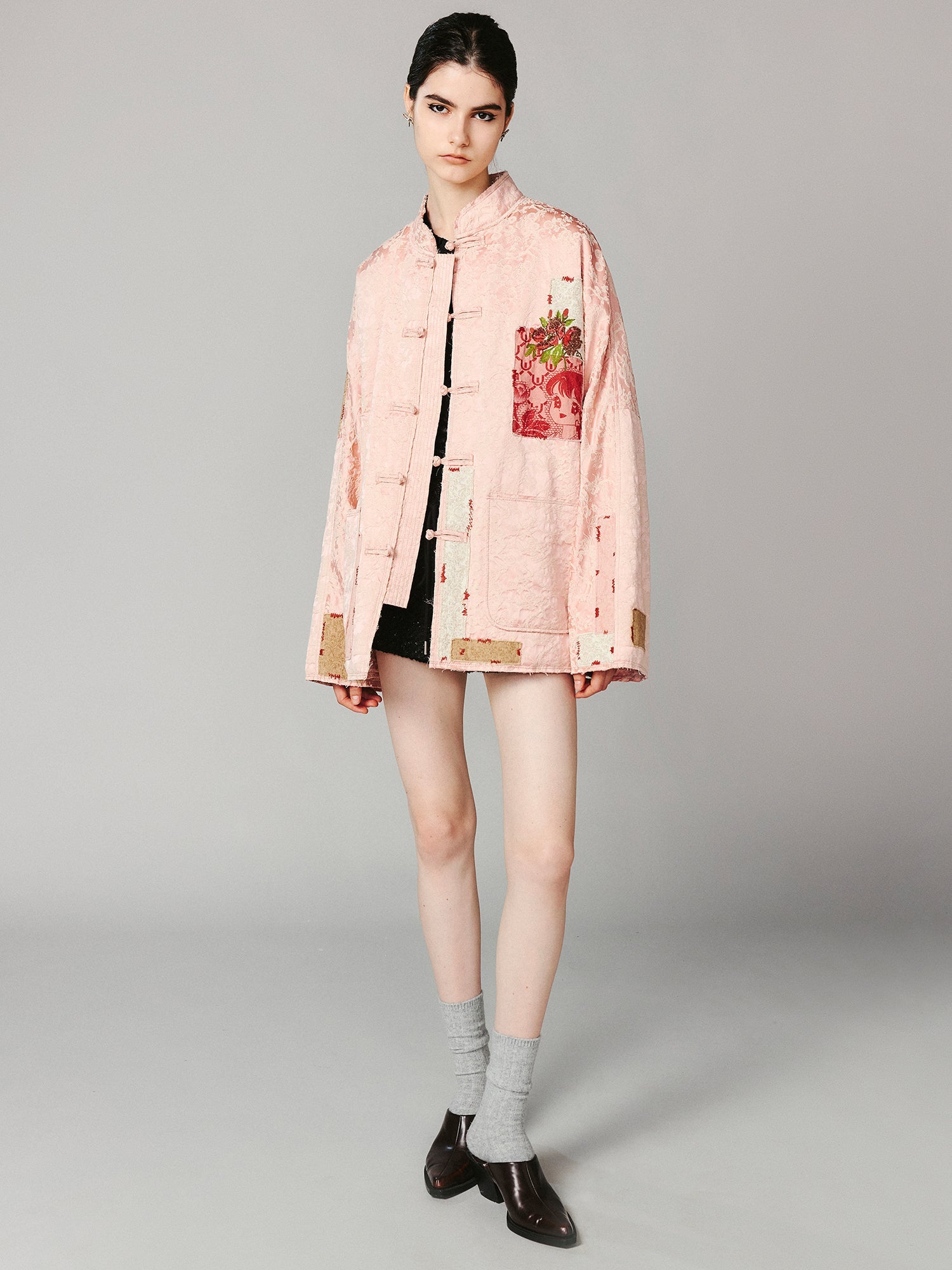 Anime girl patch jacquard old-style cotton jacket