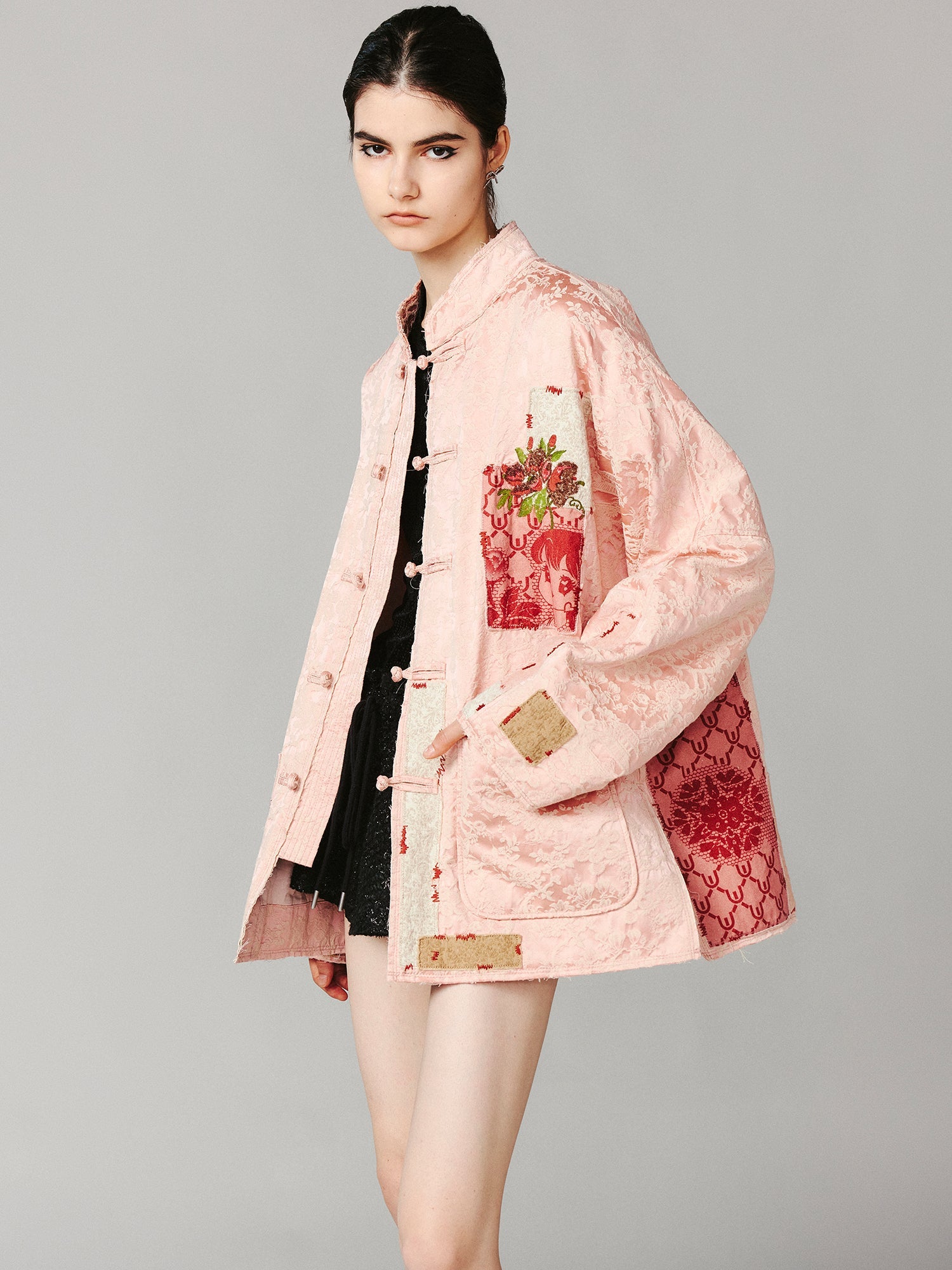 Anime girl patch jacquard old-style cotton jacket