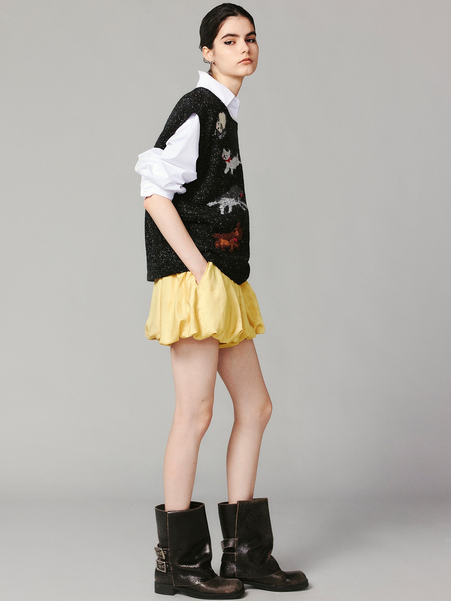 Running panda and puppy pullover sweater vest