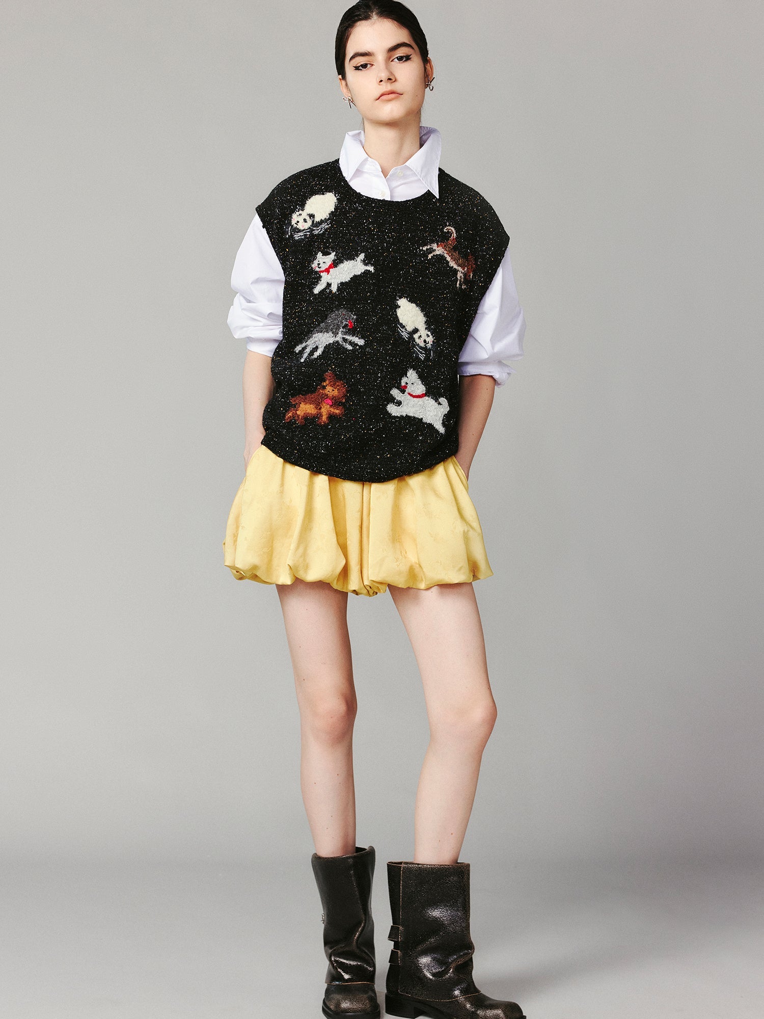 Running panda and puppy pullover sweater vest