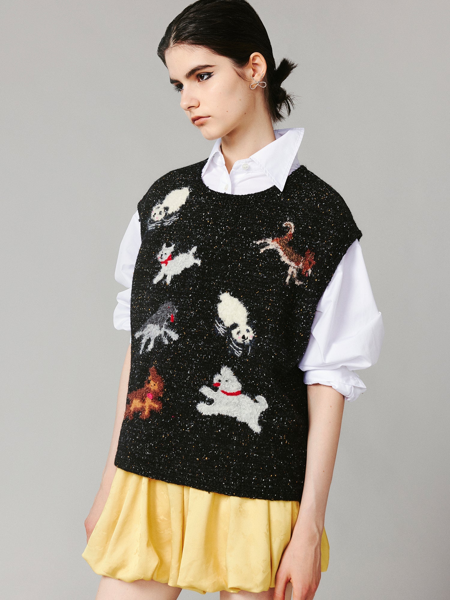 Running panda and puppy pullover sweater vest