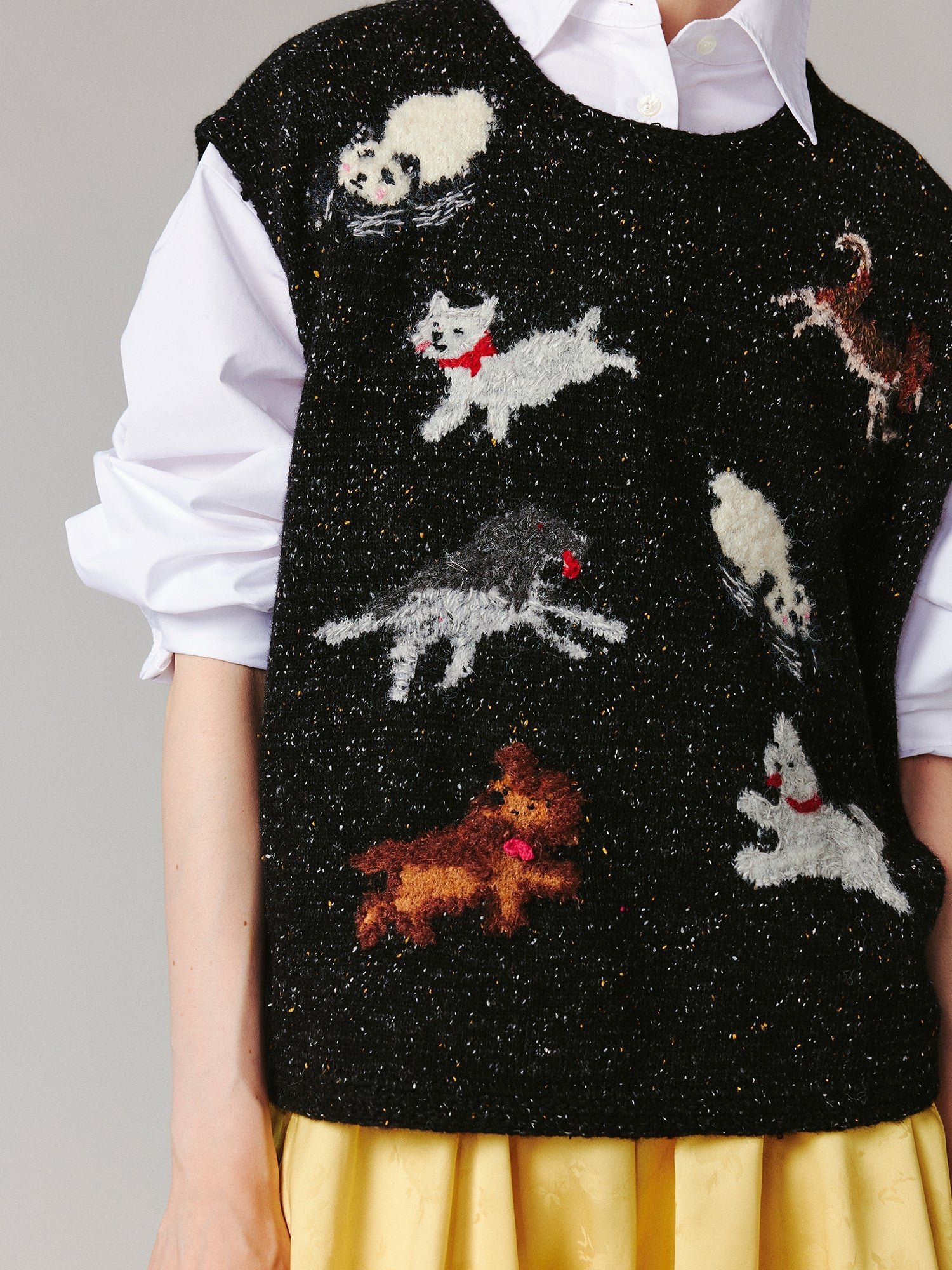 Running panda and puppy pullover sweater vest